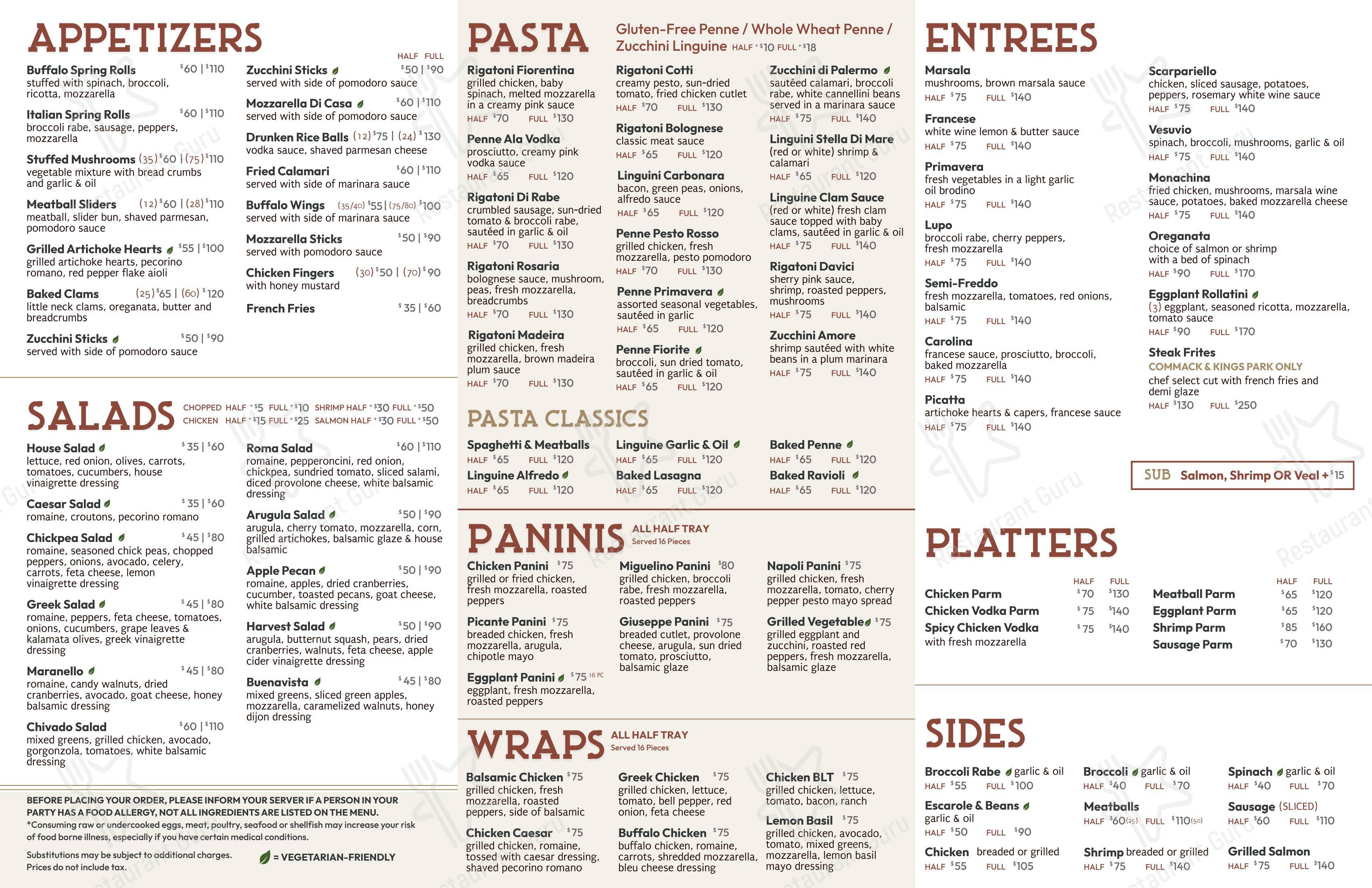 Меню ресторана GINO’S OF COMMACK - Основное меню