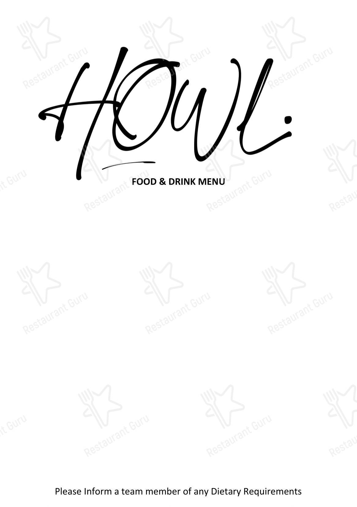 菜单 паба и бара Howl Wine Bar & Bottle Shop York в Йорке