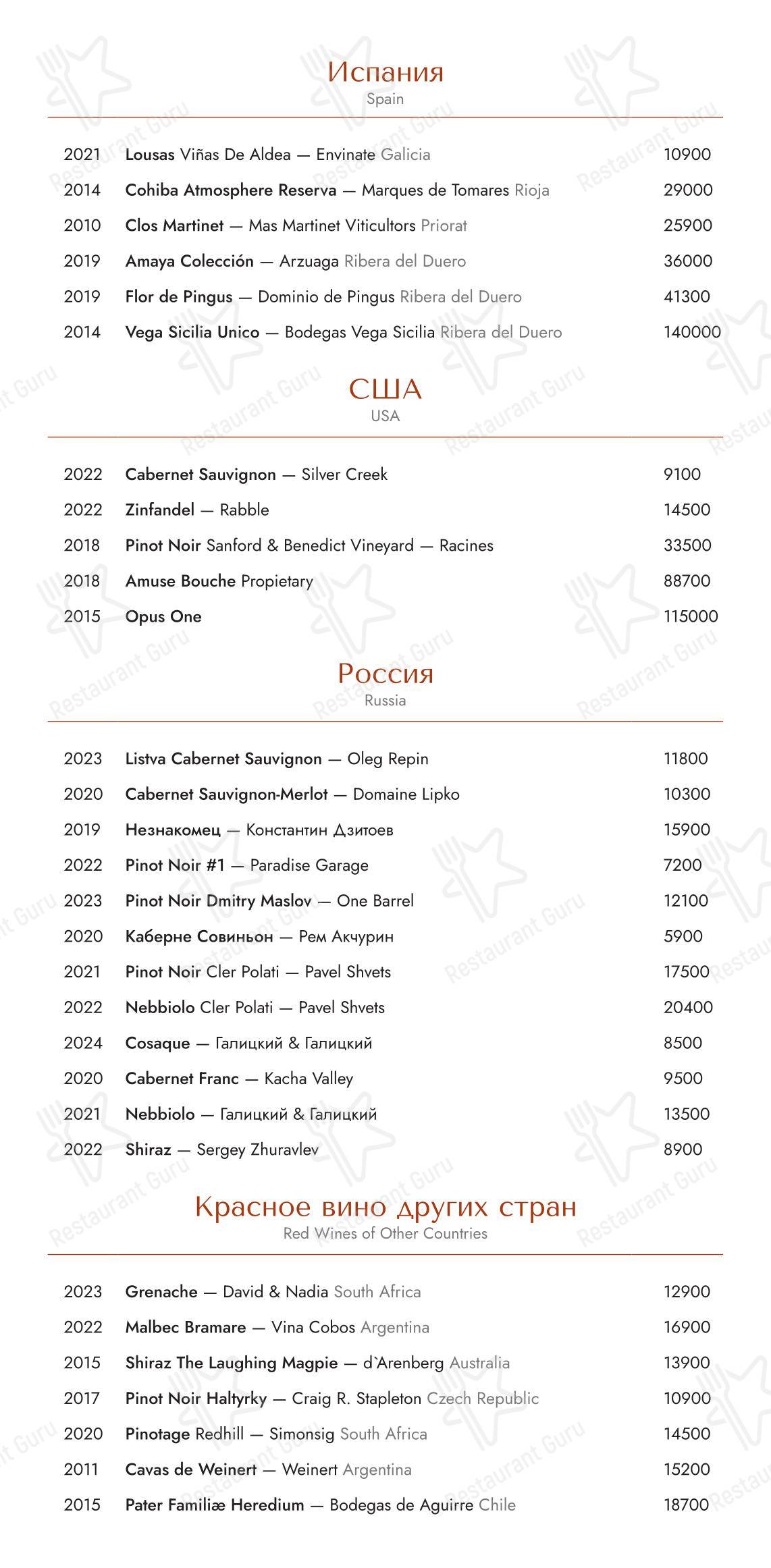 Dinner Menu ресторана Londri в Москве