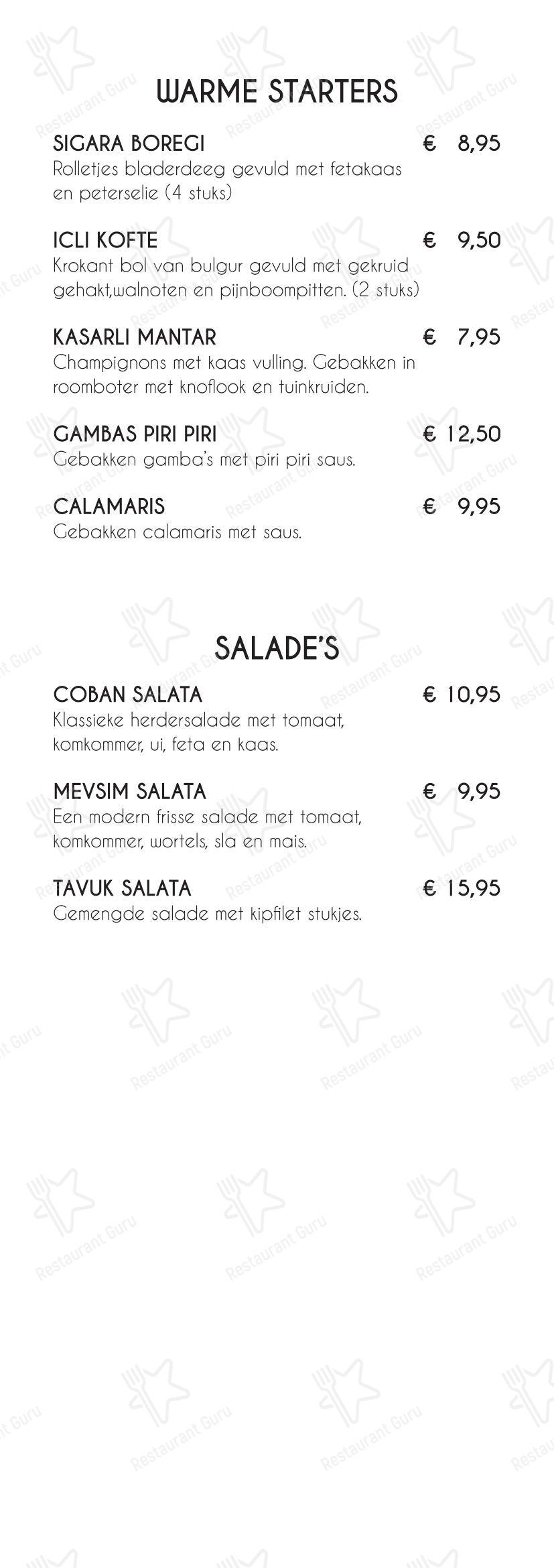 Lounge Restaurant Sultan в Роттердаме - Меню