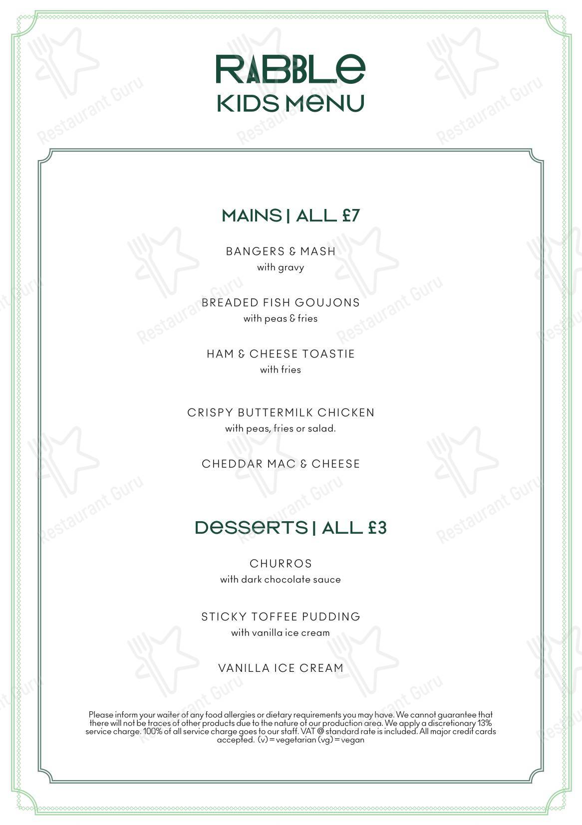 Wine Menu паба и бара Rabble в Эдинбурге