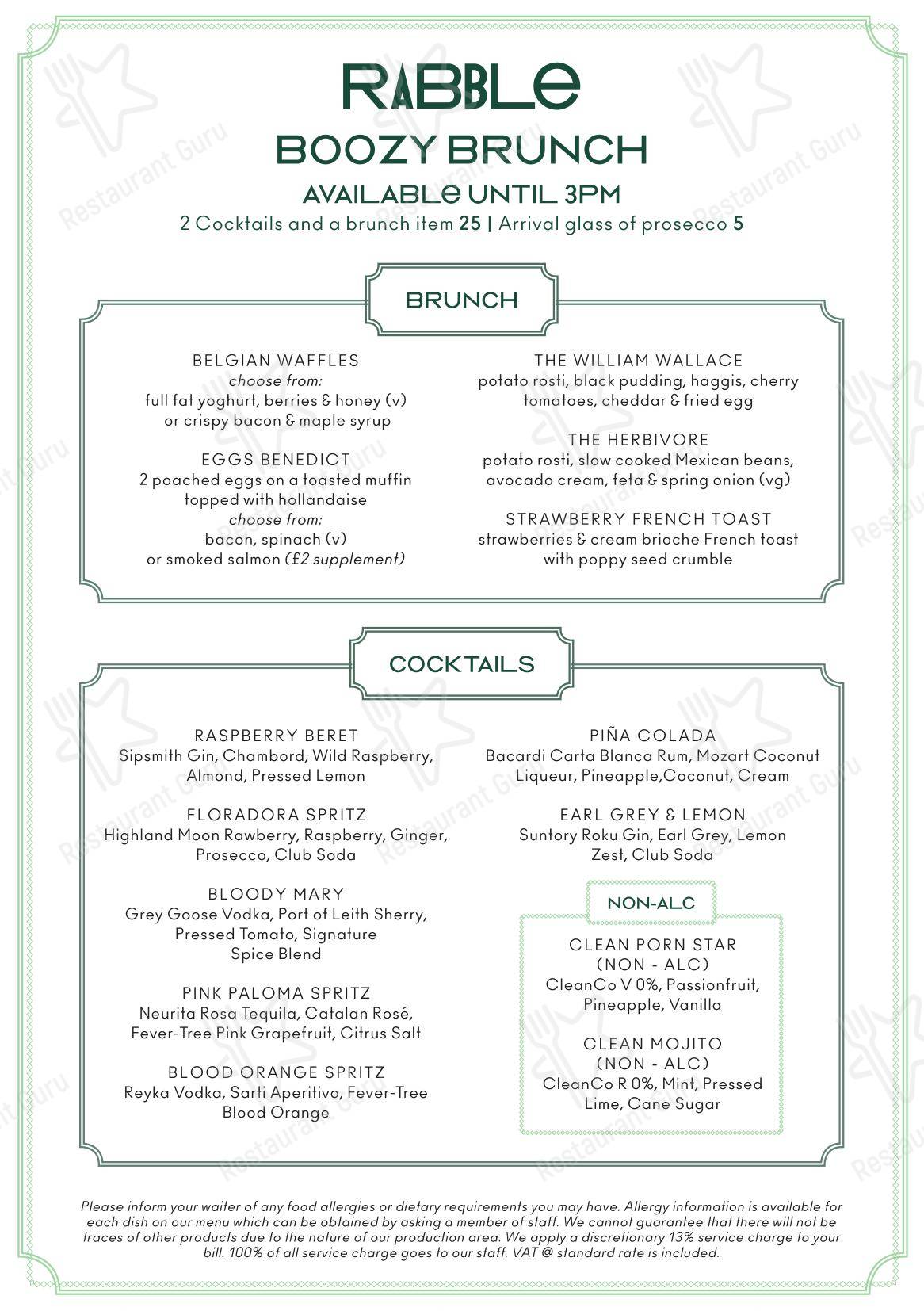 Rabble в Эдинбурге - Wine Menu
