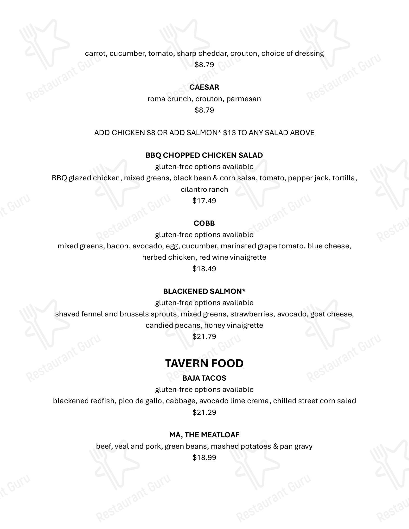 Dinner Menu паба и бара Rusty Bucket Restaurant and Tavern