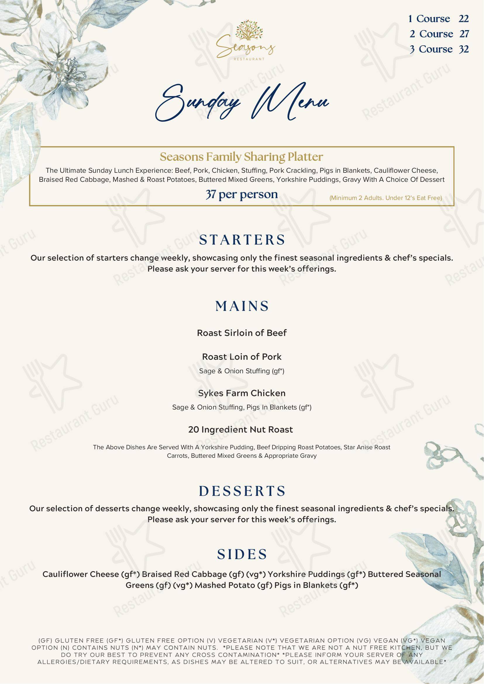 Меню ресторана Seasons Restaurant - Lunch Menu