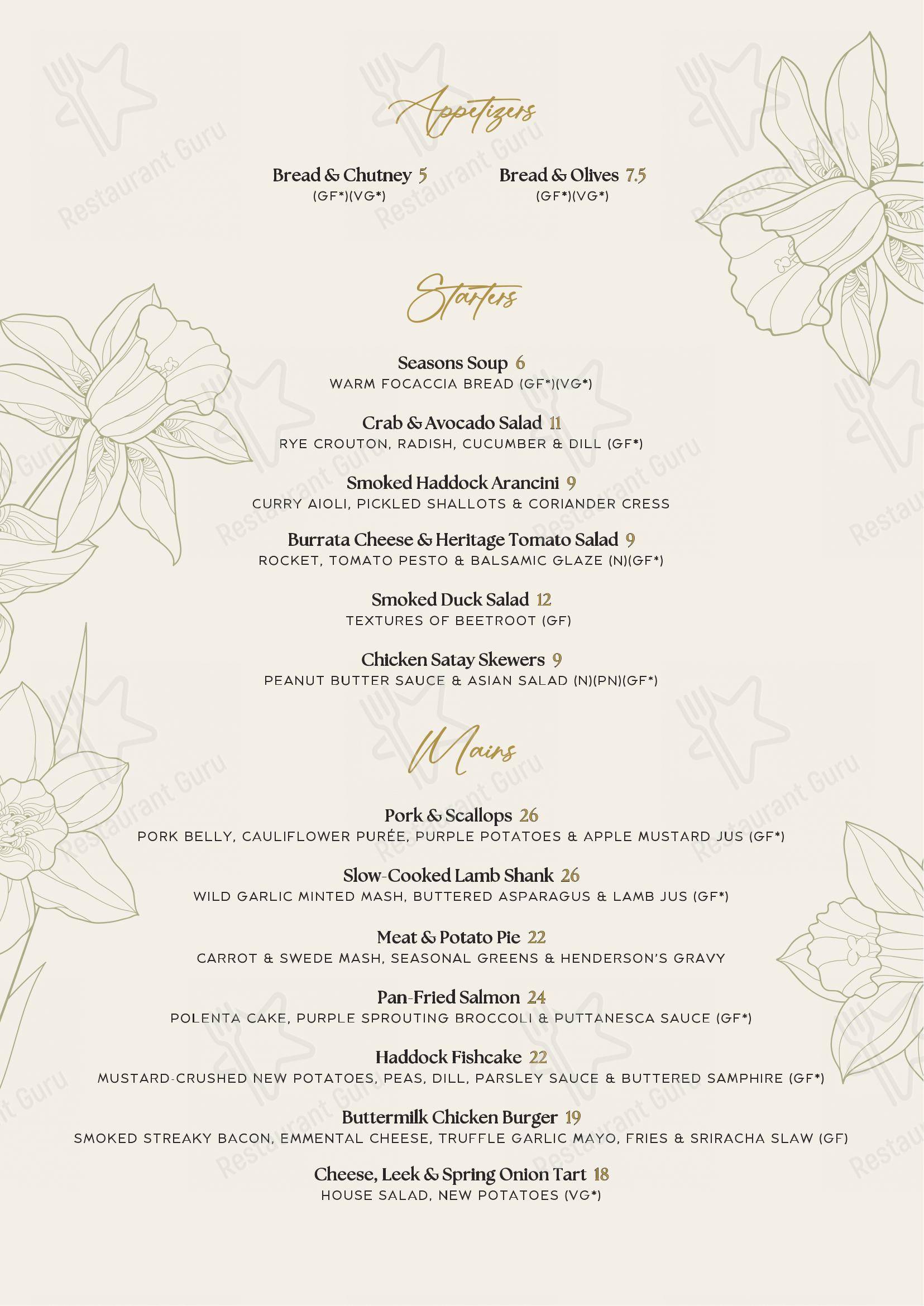 Seasons Restaurant в Ротереме - Основное меню