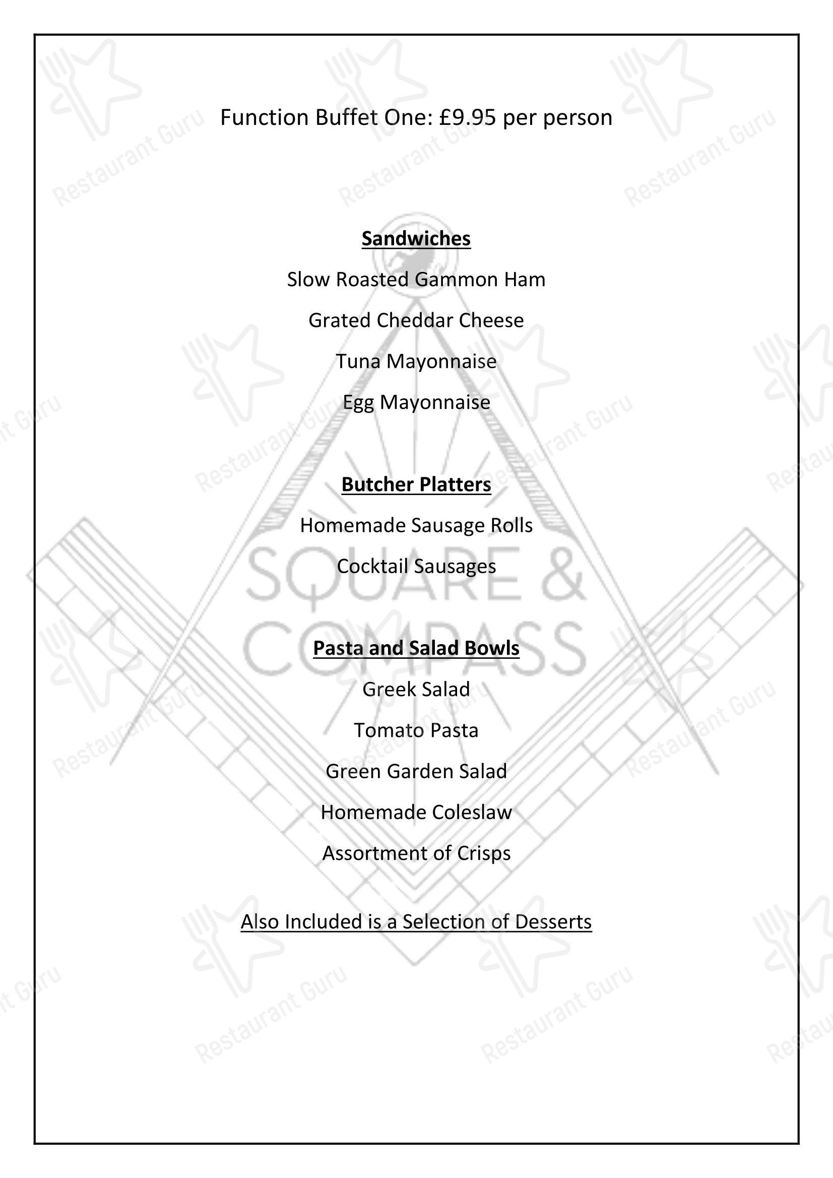 Меню паба и бара Square & Compass, Darley Dale - Takeaway Menu