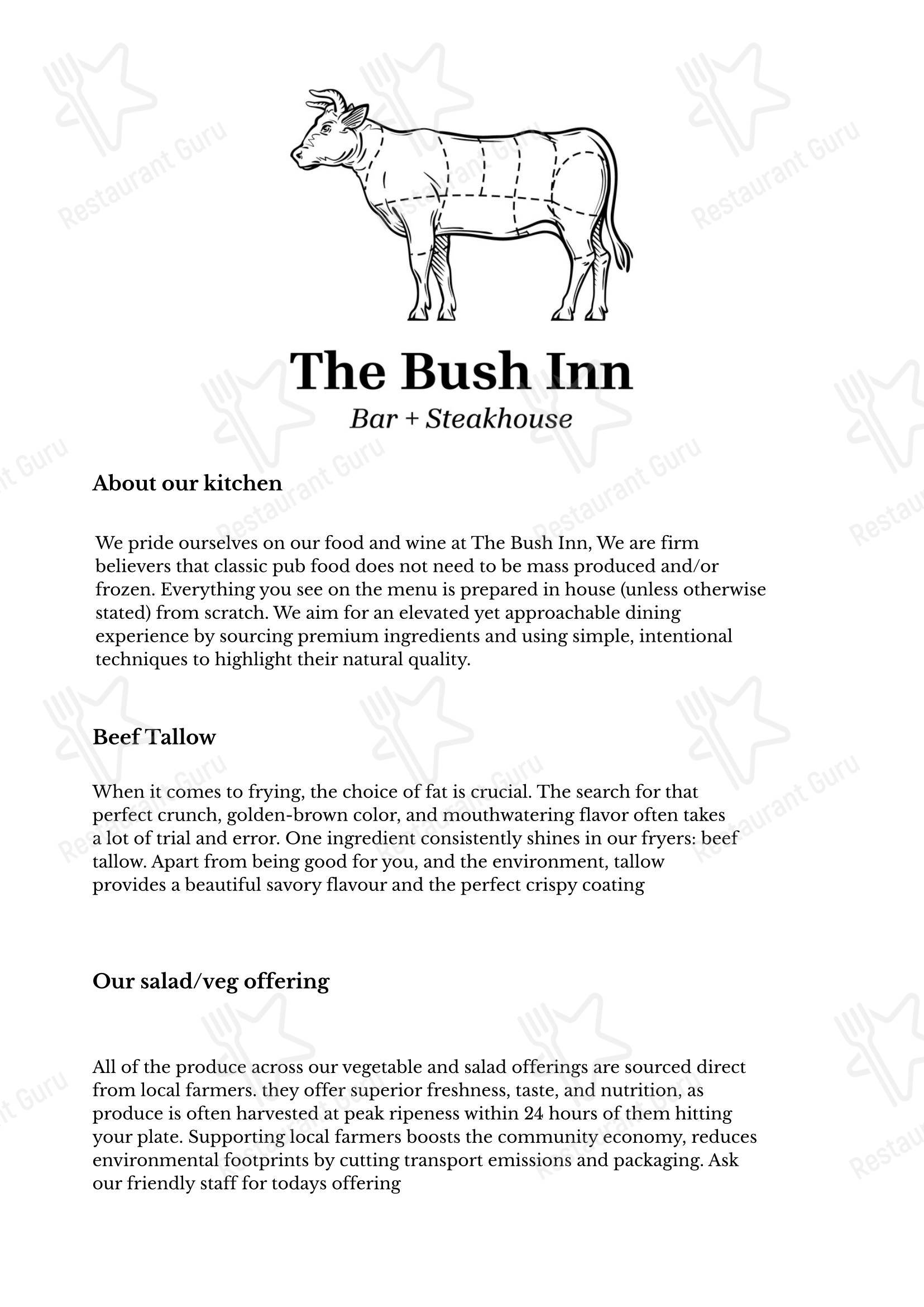 Меню ресторана The Bush Inn - Меню