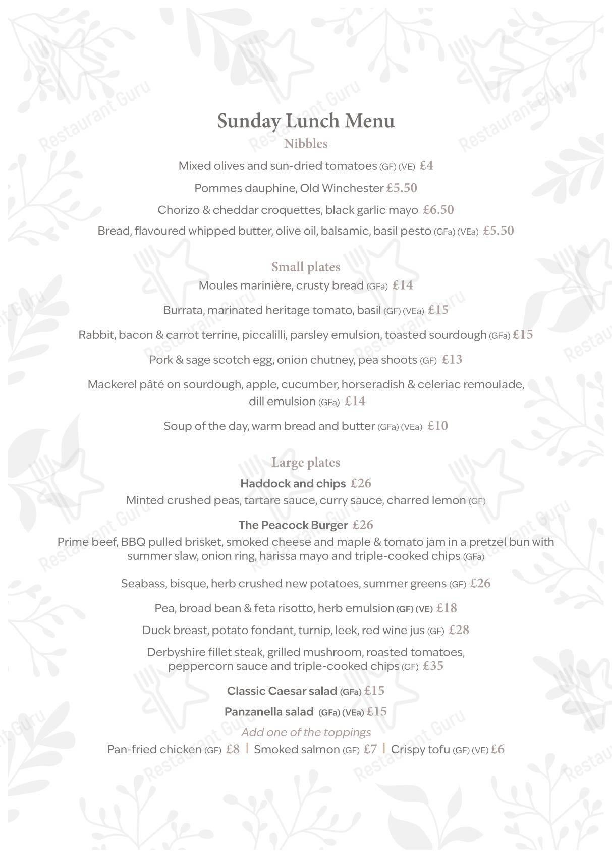 Меню паба и бара The Peacock at Rowsley - Breakfast Menu