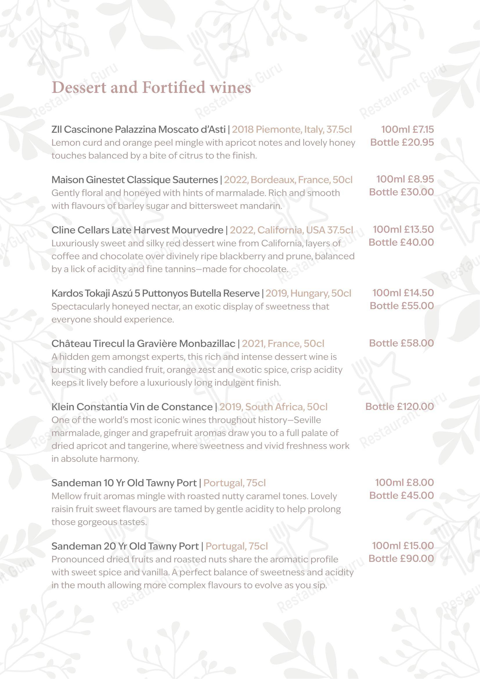 The Peacock at Rowsley в Матлоке - Table Menu