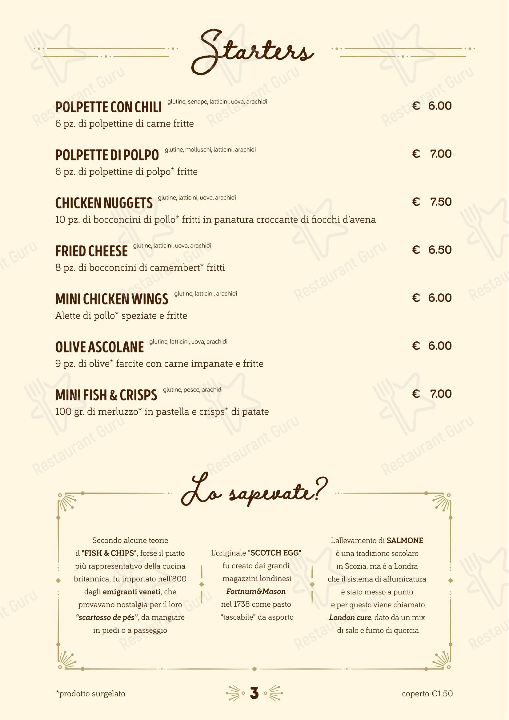 Меню паба и бара The Stuart, Scottish Pub в Бари