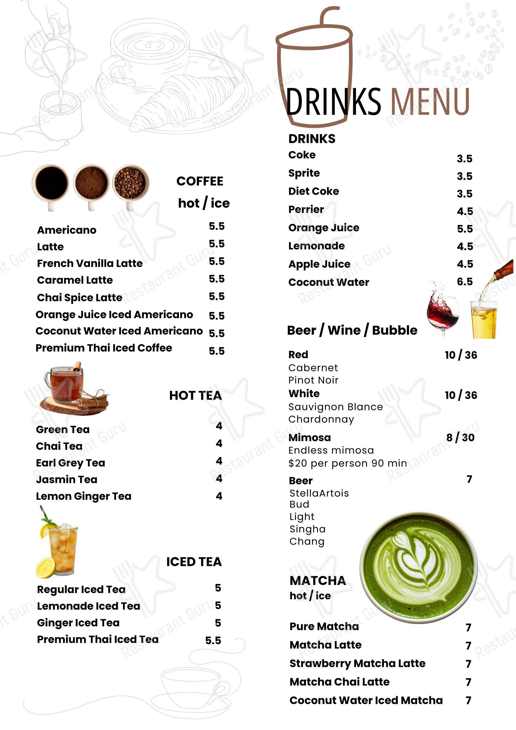 Меню напитков десерта Toast & Thai