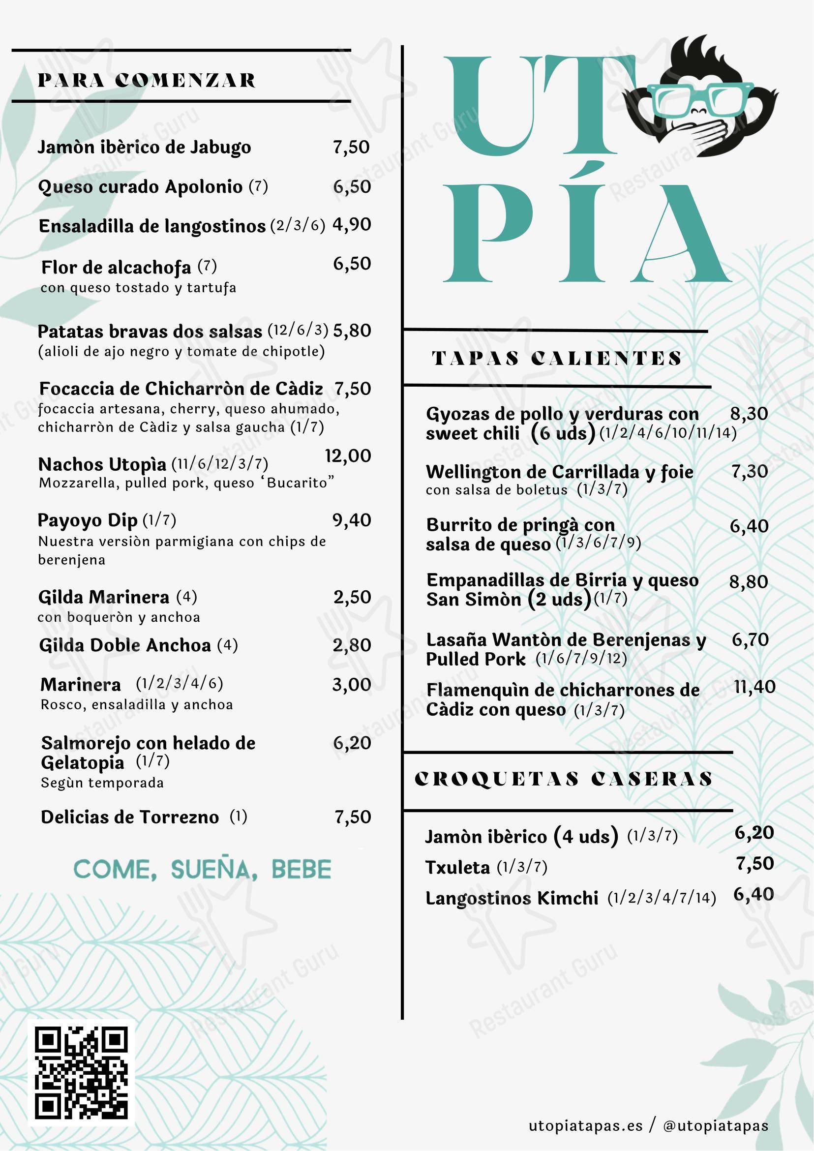 Utopia Tapas Restaurant в Роте - Меню