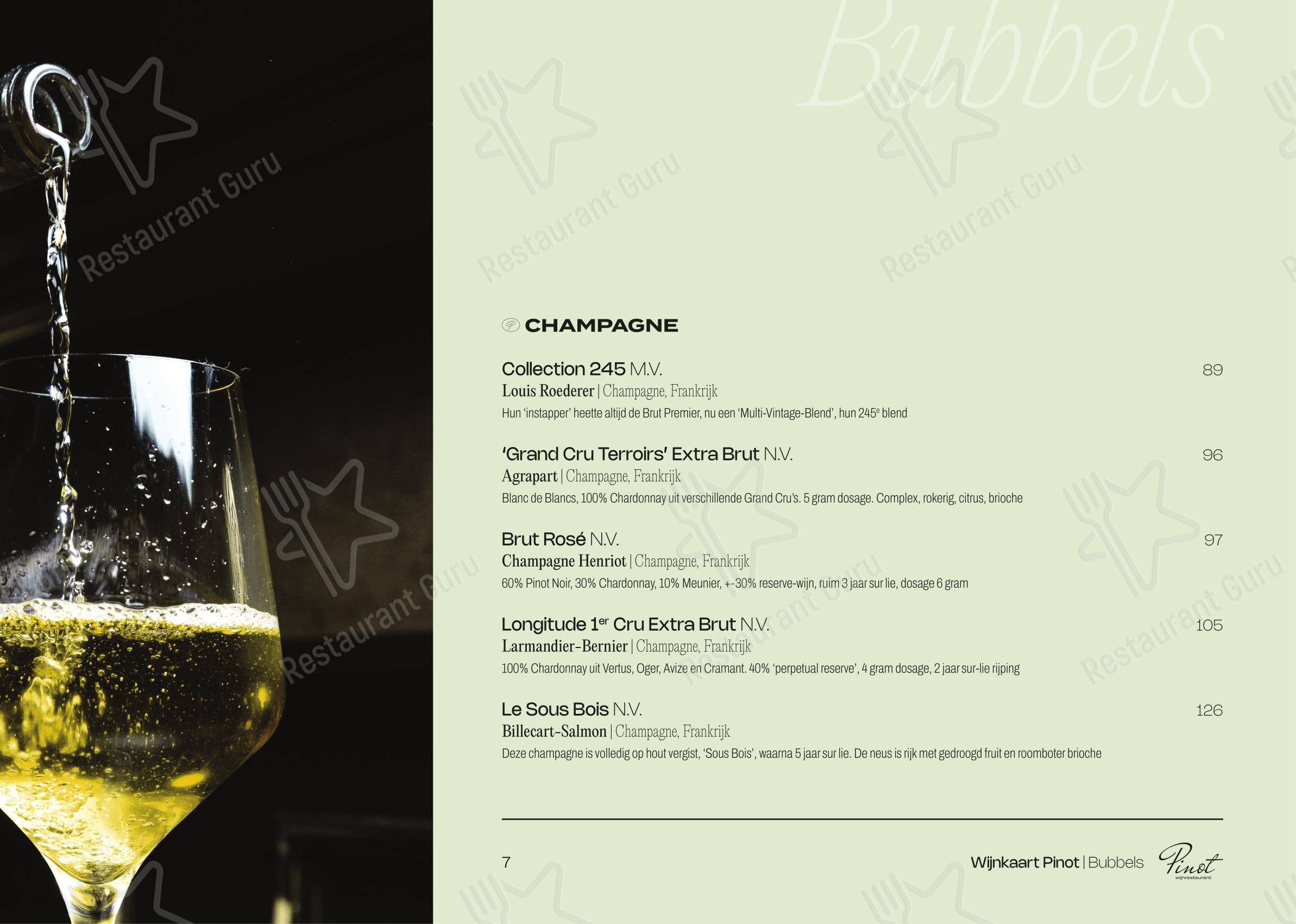 Меню напитков паба и бара Wijnrestaurant Pinot в Бреде