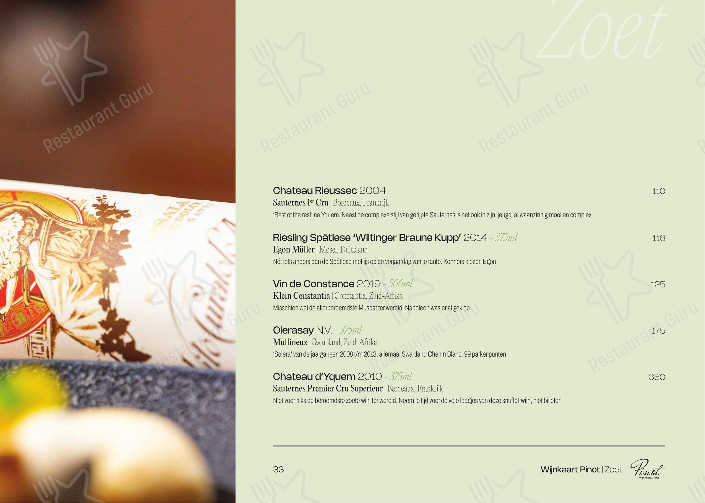 Wijnrestaurant Pinot в Бреде - Меню напитков