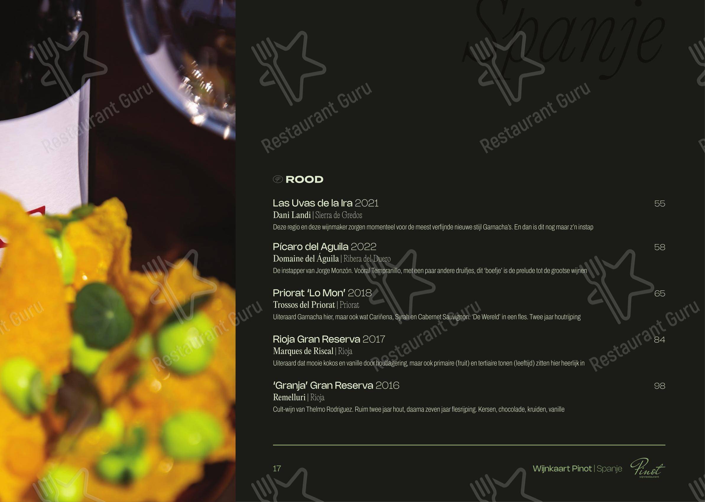 Меню напитков паба и бара Wijnrestaurant Pinot в Бреде