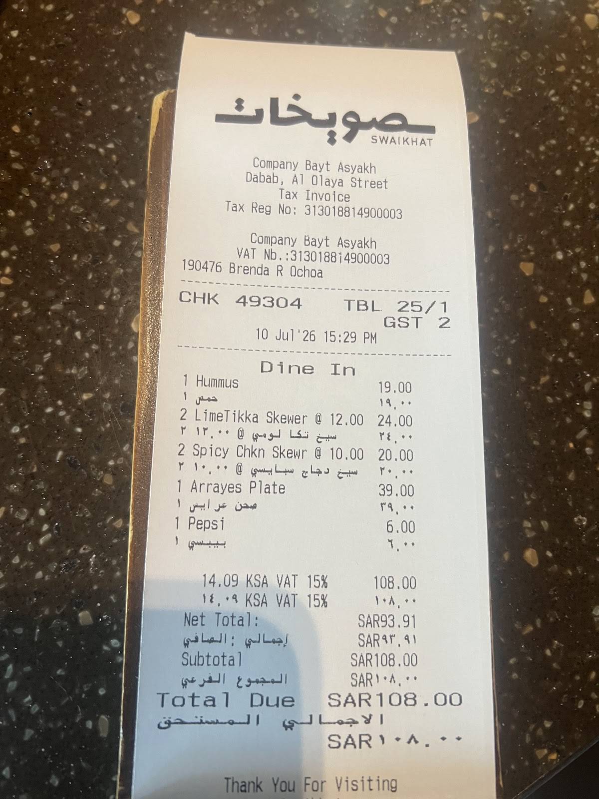 صويخات меню