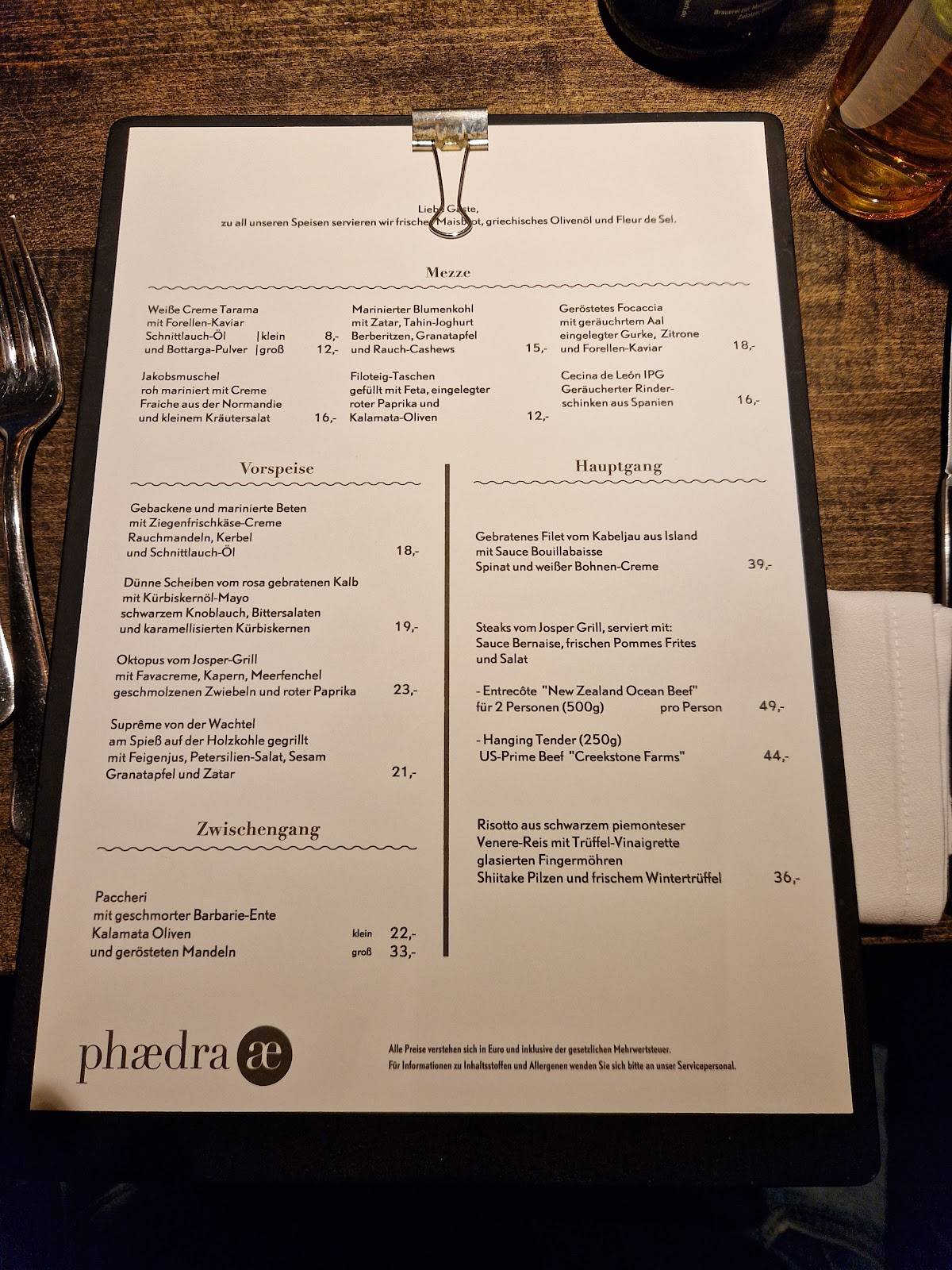 phaedra Restaurant меню