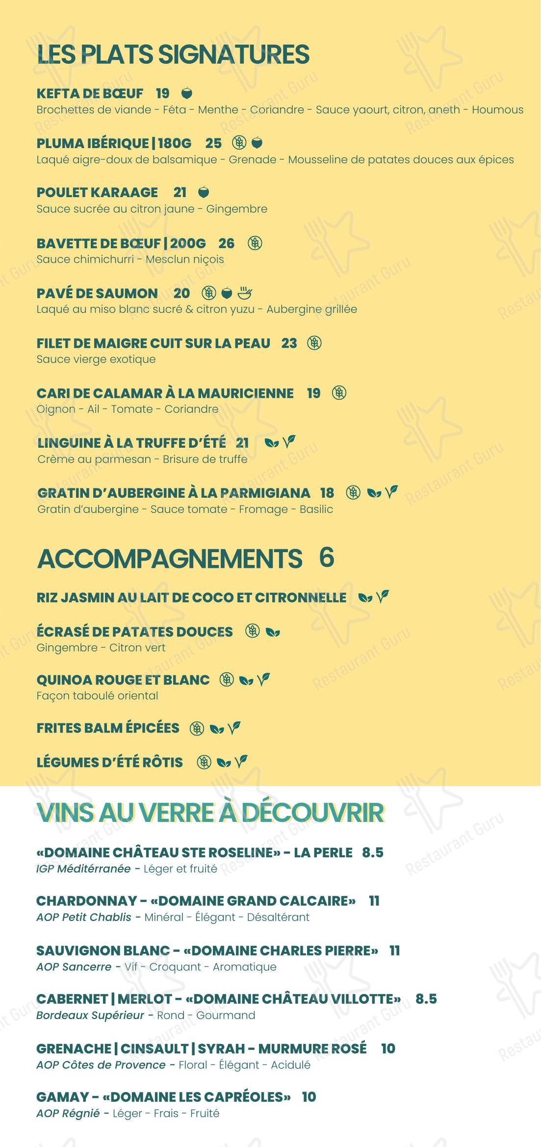 Lunch Menu ресторана Balm Restaurant в Ницце