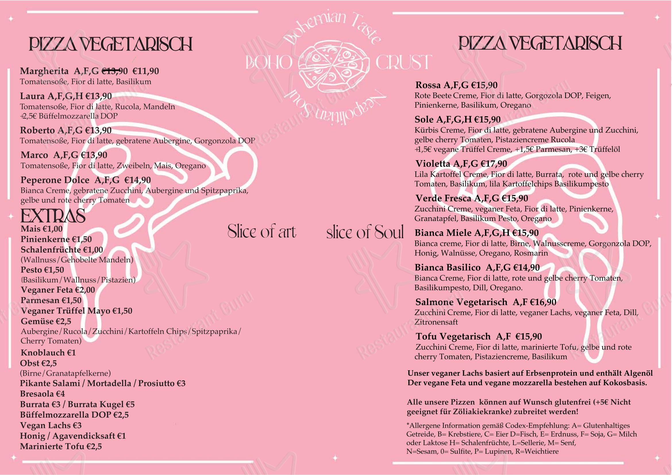 Меню ресторана Boho Crust - Меню