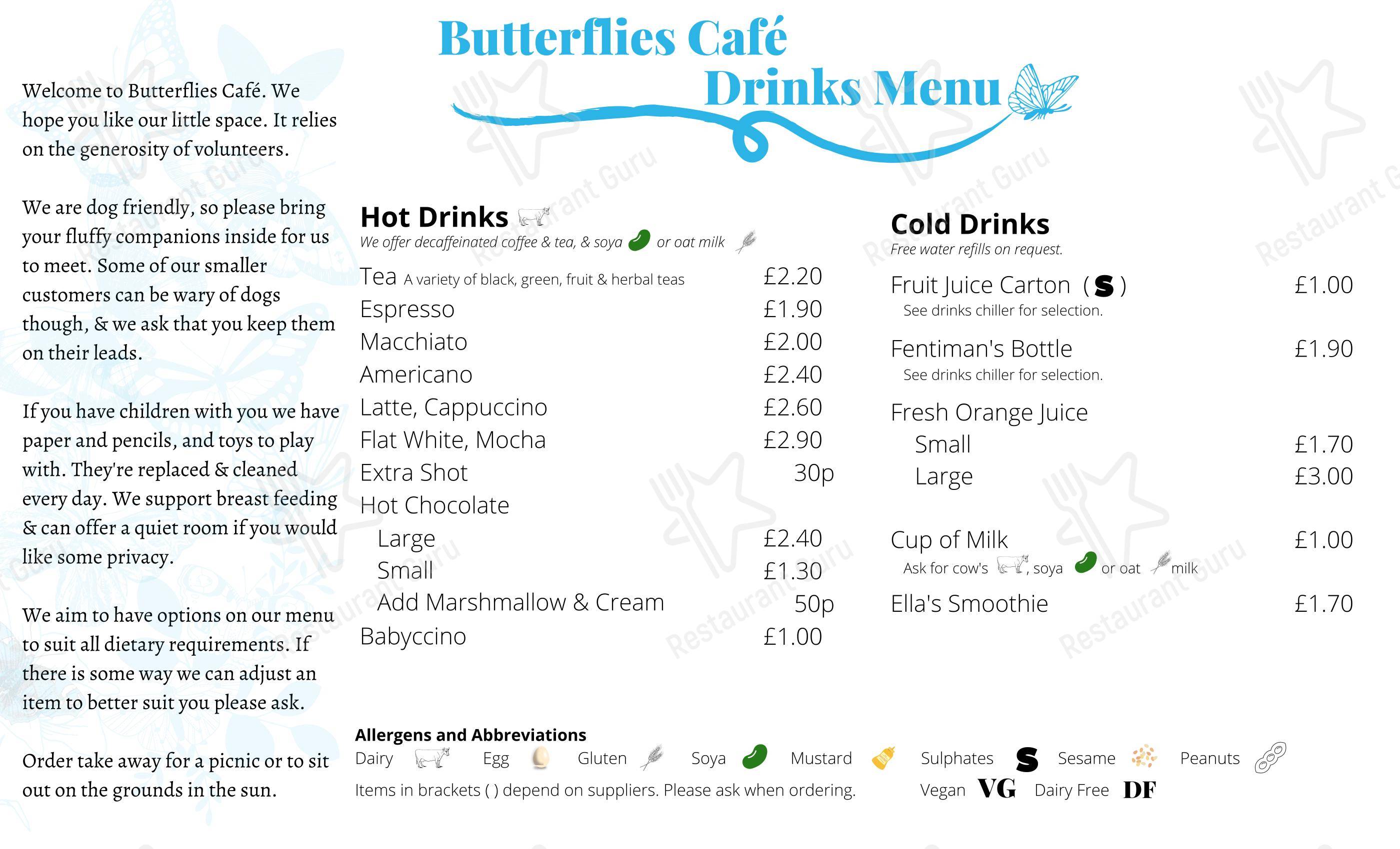 Butterflies Cafe в Эдинбурге - Меню