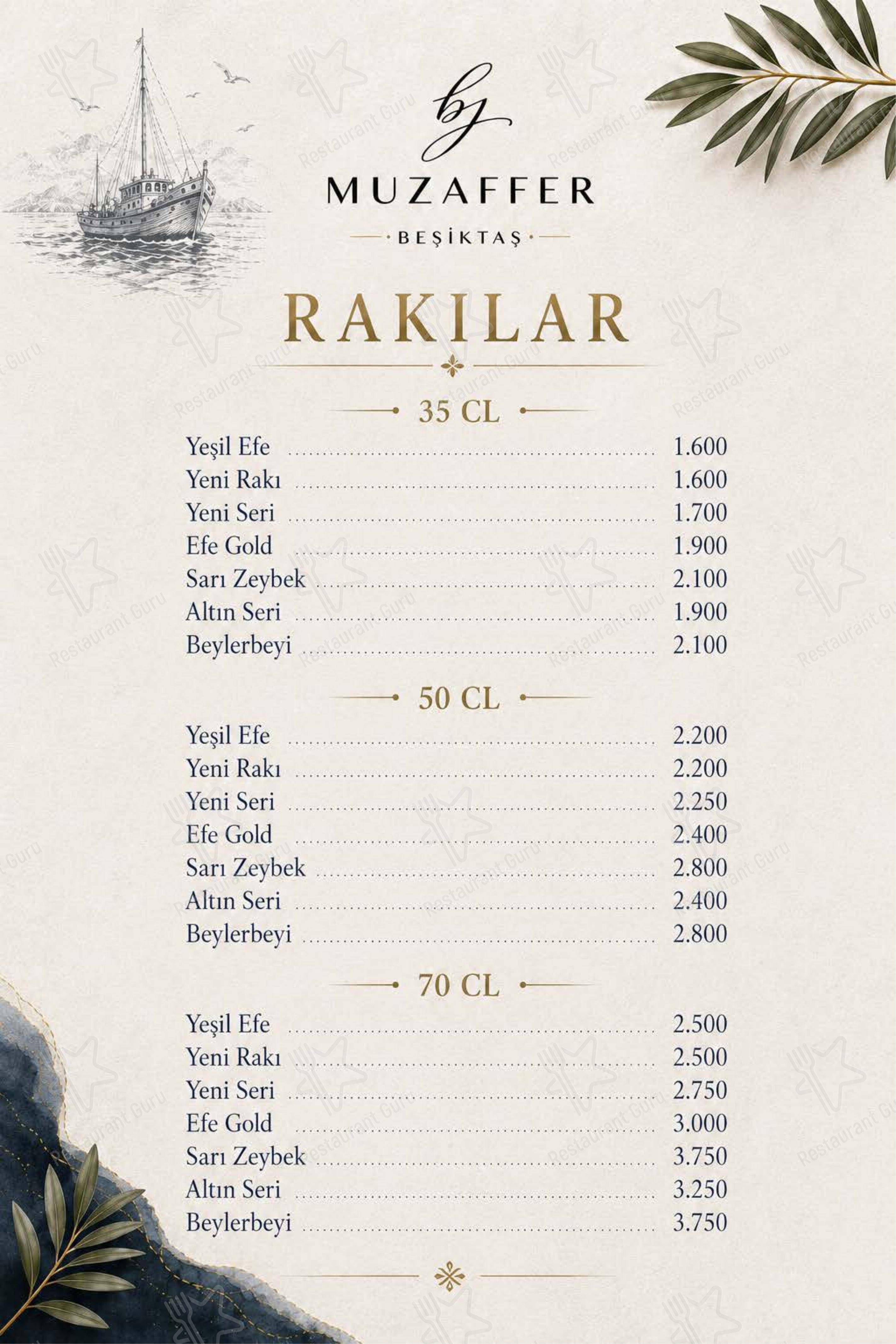 Меню ресторана Bymuzaffer Beşiktaş в Стамбуле