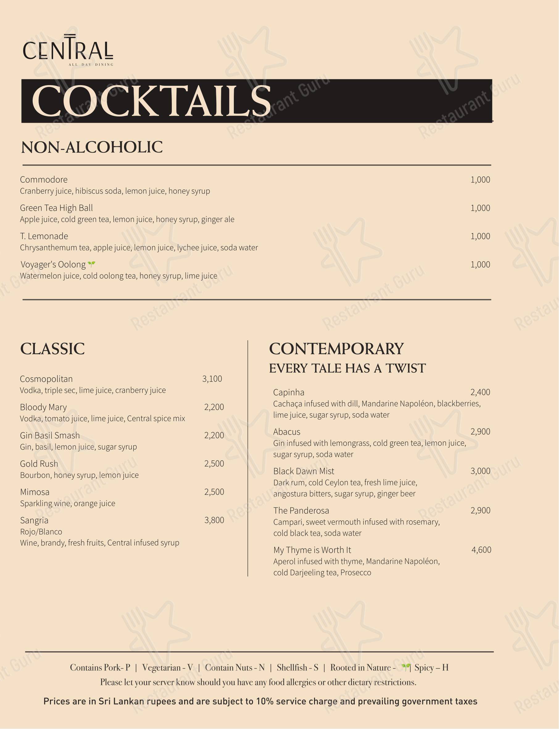 Central All Day Dining в Коломбо - Меню