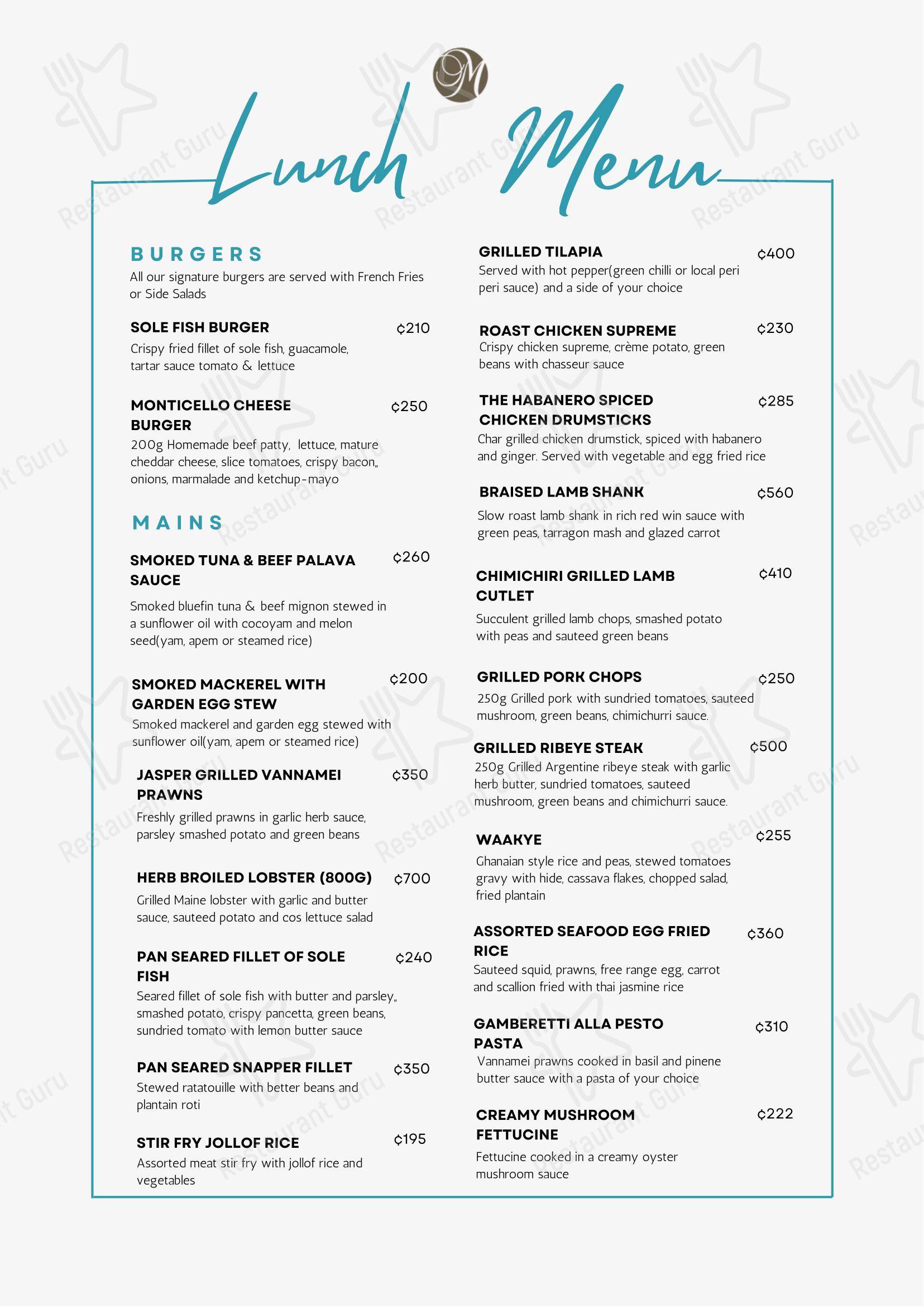 Меню ресторана Chapter One Restaurant - 菜单
