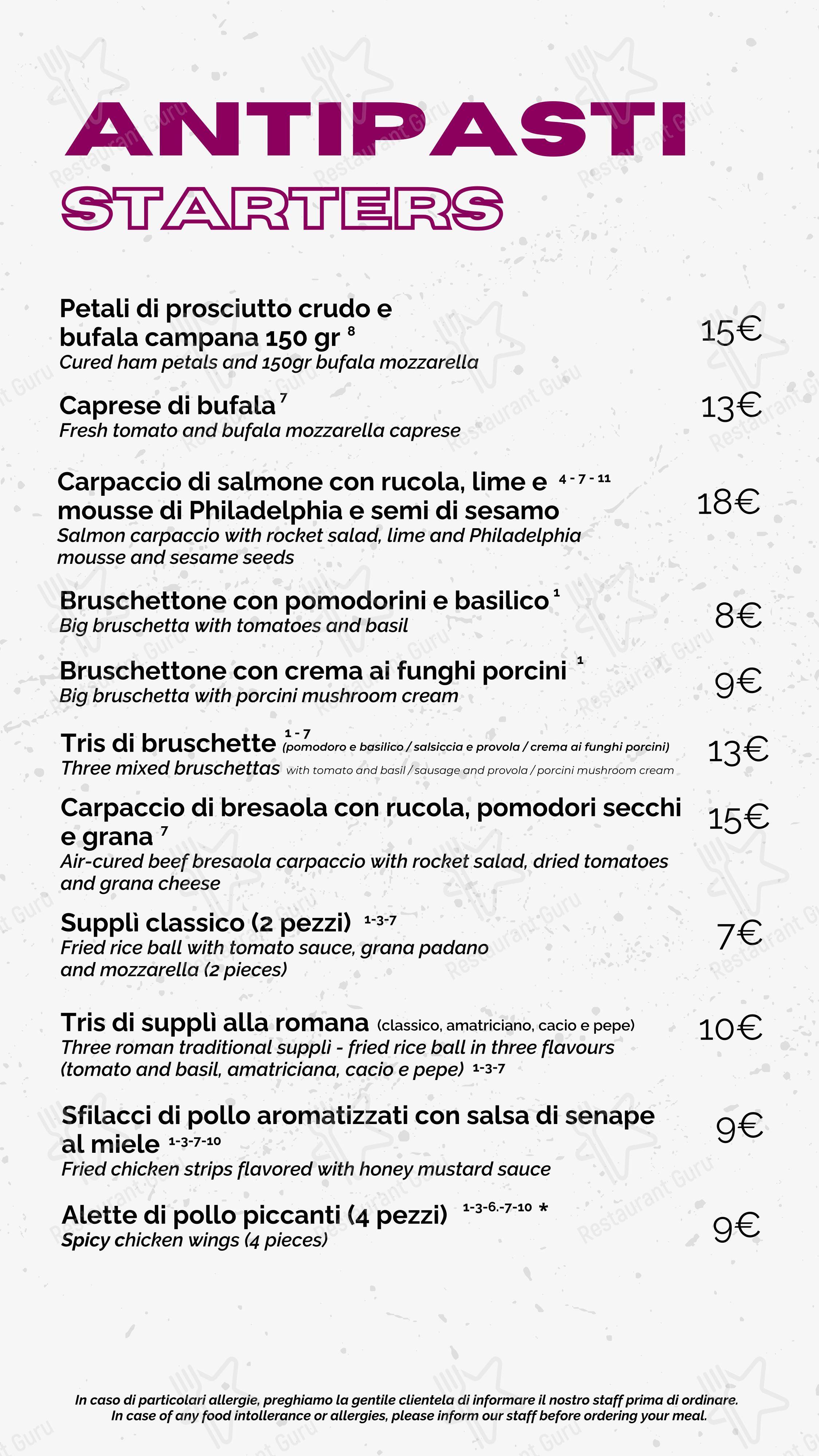 Coming Out в Риме - Lunch Menu