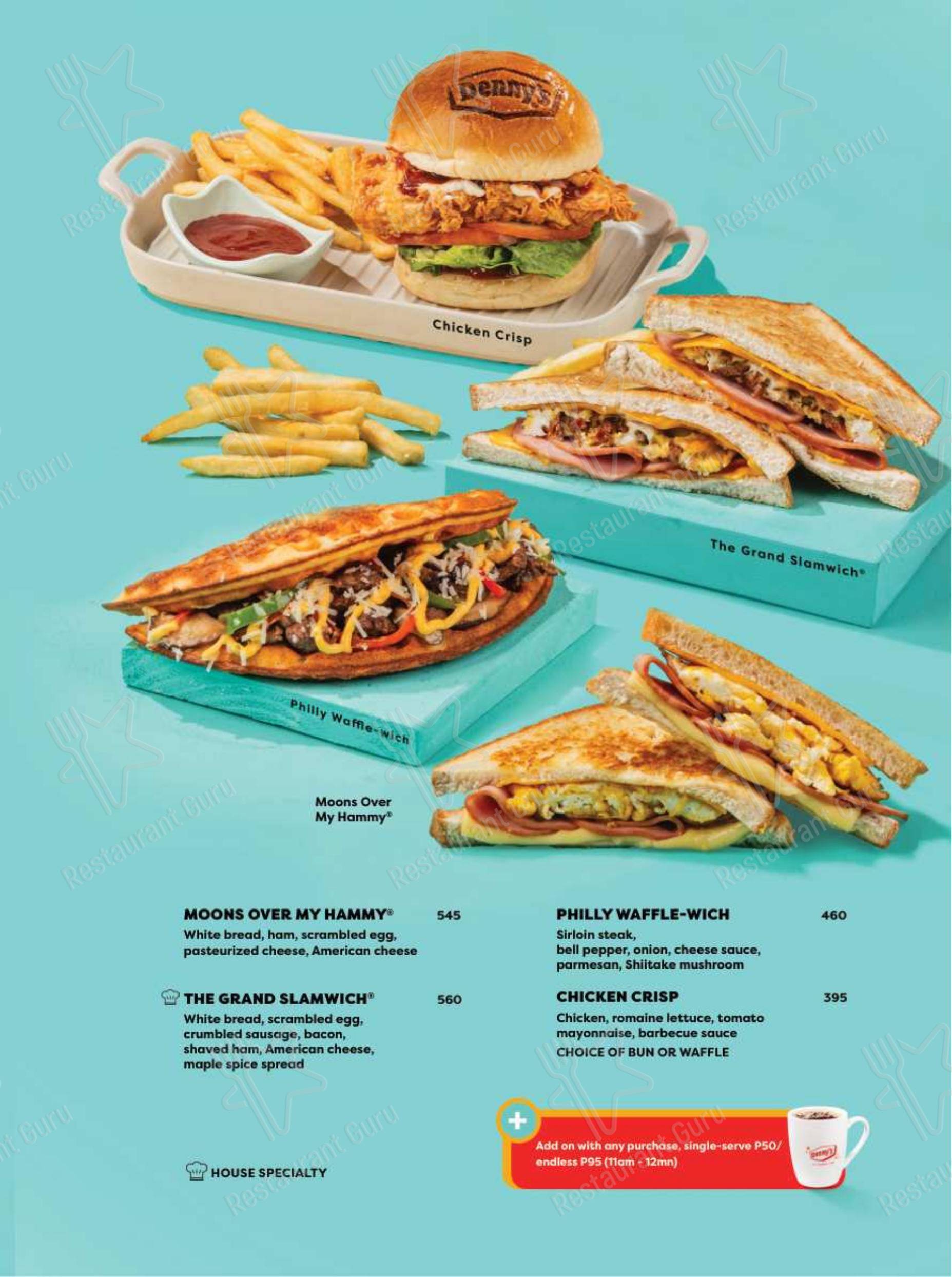 Меню ресторана Denny's в Санта-Росе