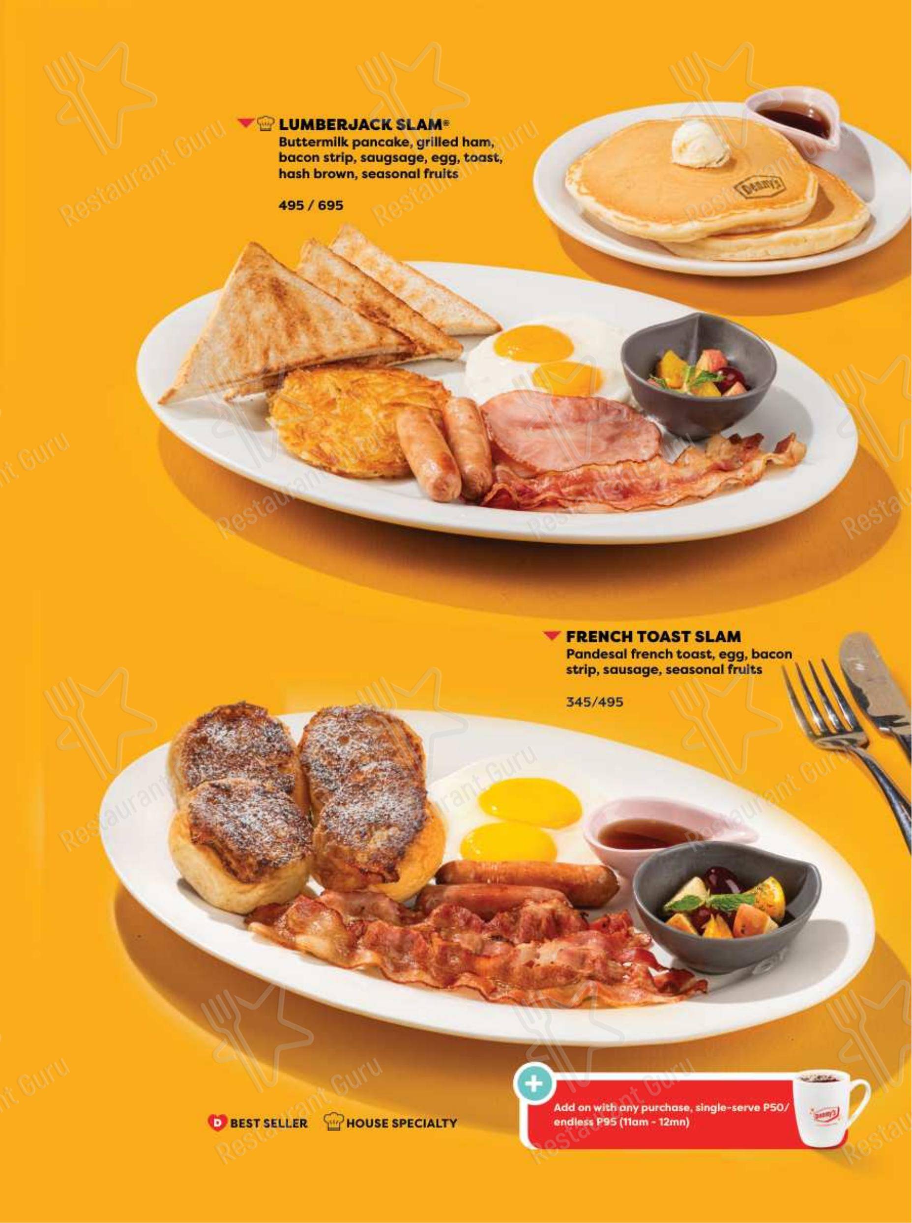 Меню ресторана Denny's в Санта-Росе