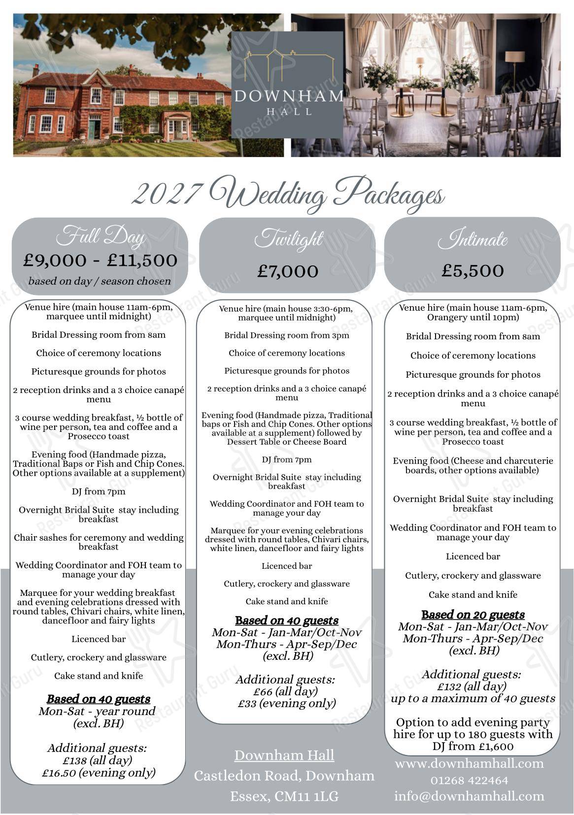Wine Menu ресторана Downham Hall в Рамсдене Хит