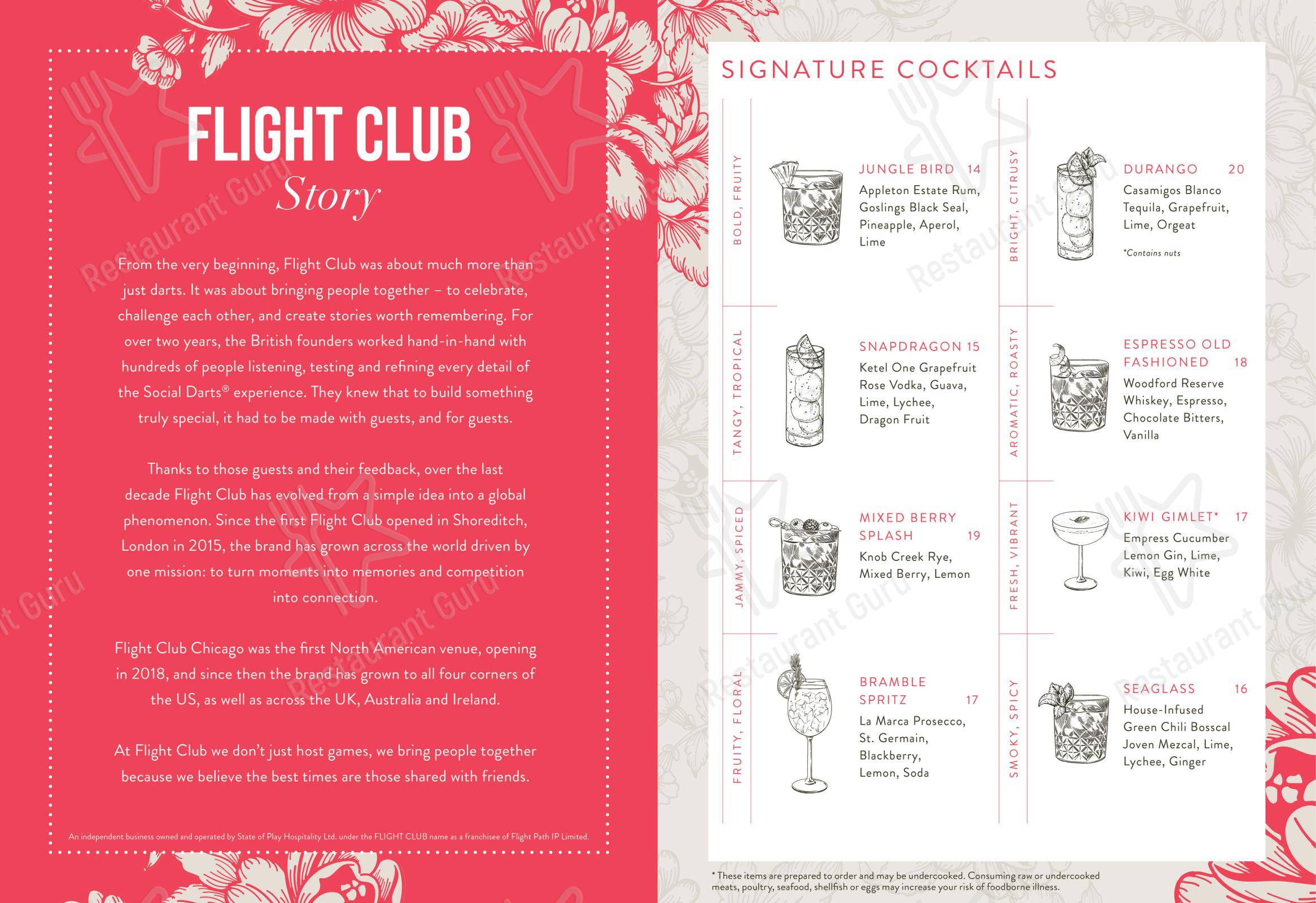 Меню напитков паба и бара Flight Club Boston в Бостоне