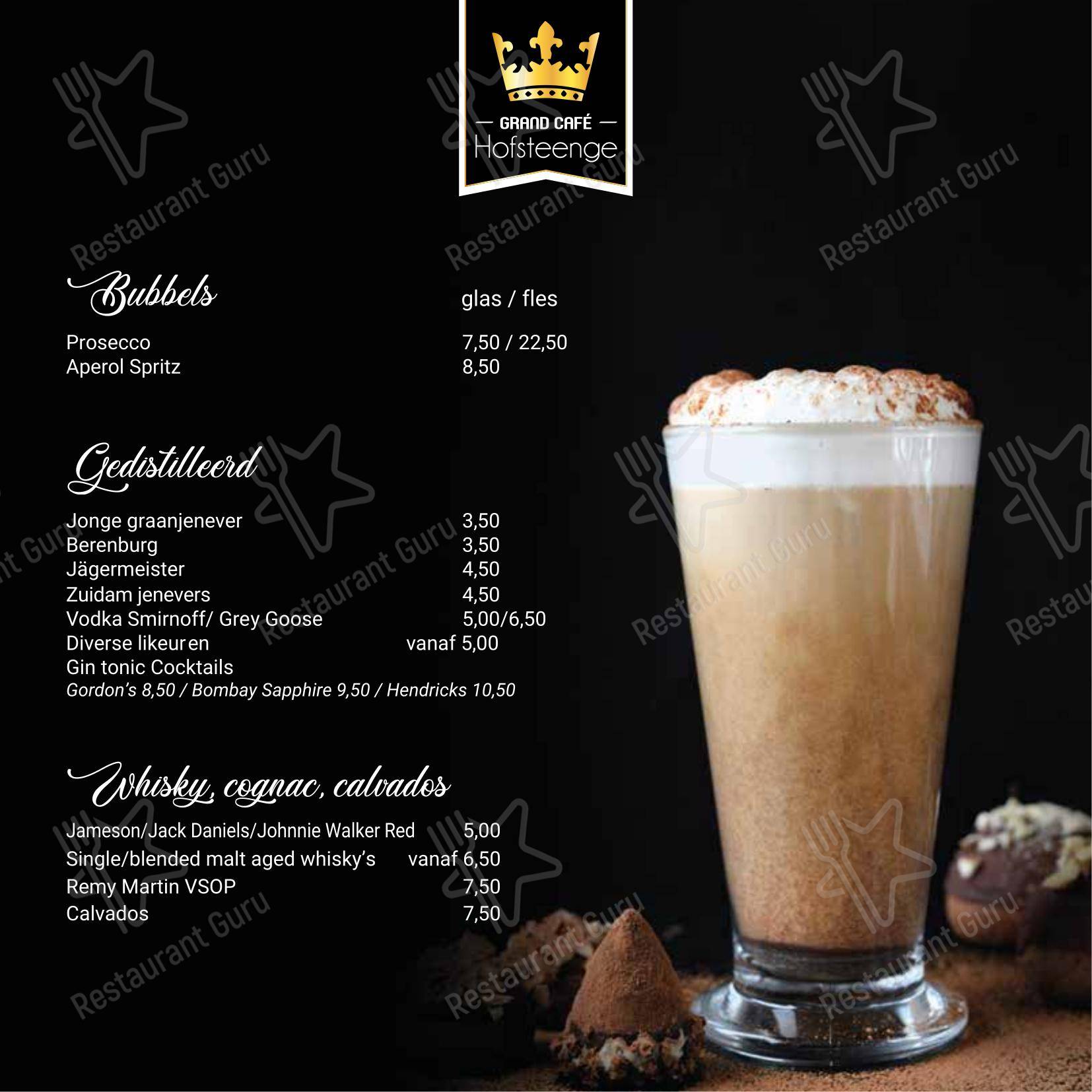 Меню ресторана Grand-Café Hofsteenge