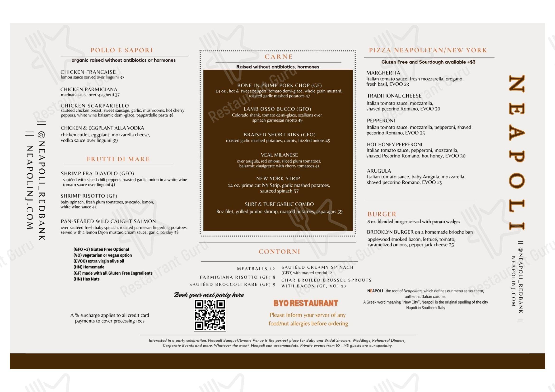 Основное меню пиццерии Neapoli Italian Kitchen в Реде Банк