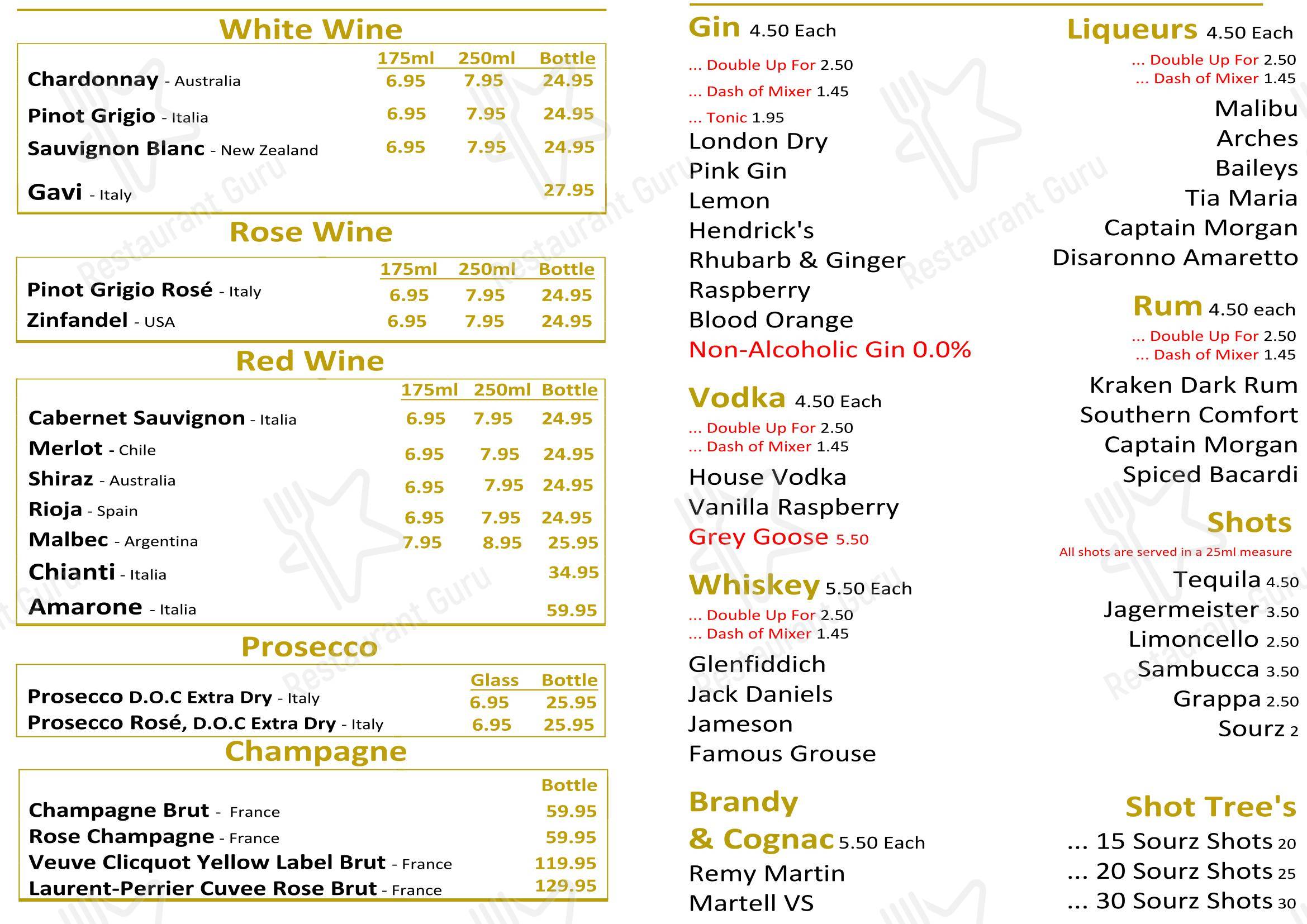 Olivello в Мидлсбро - Dinner Menu