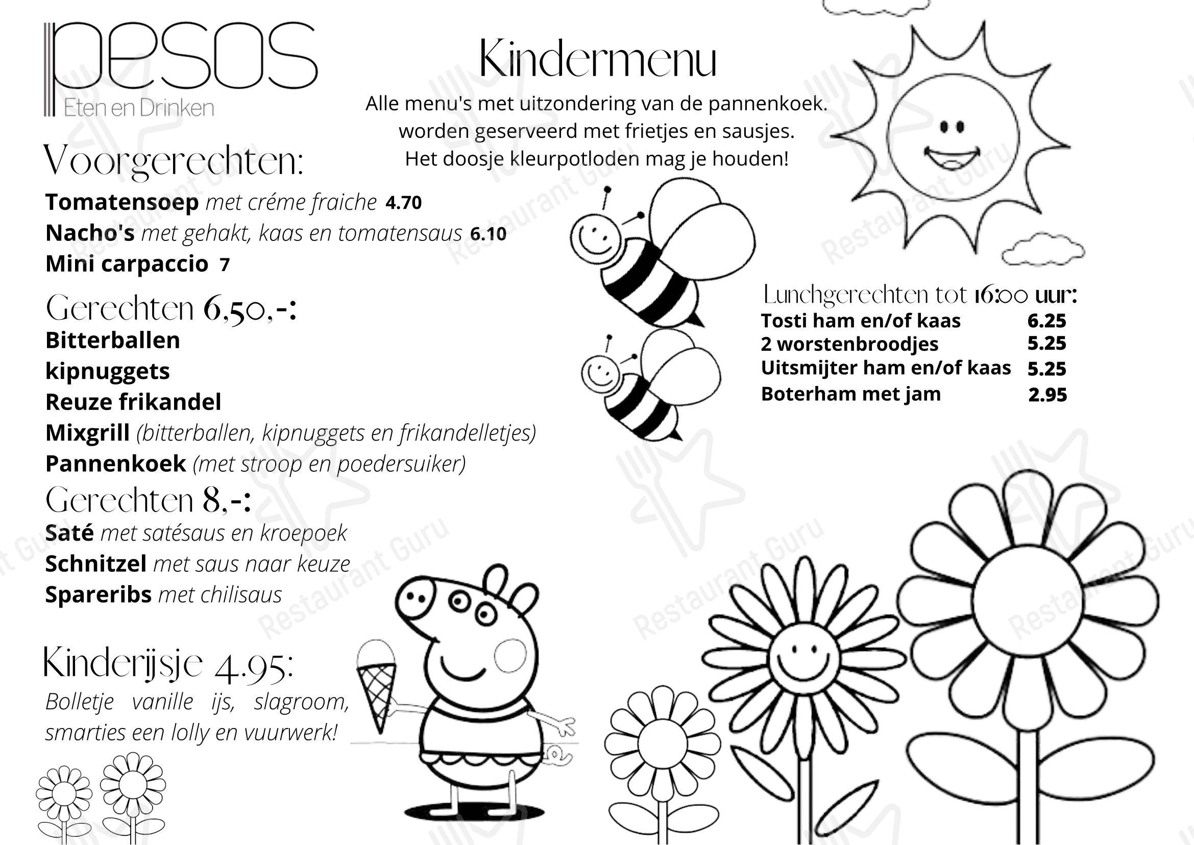 Dinner Menu ресторана Pesos Food and Drink в Астен