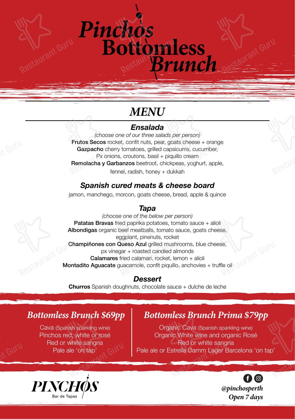 Dinner Menu ресторана Pinchos Bar De Tapas в Лидервилле