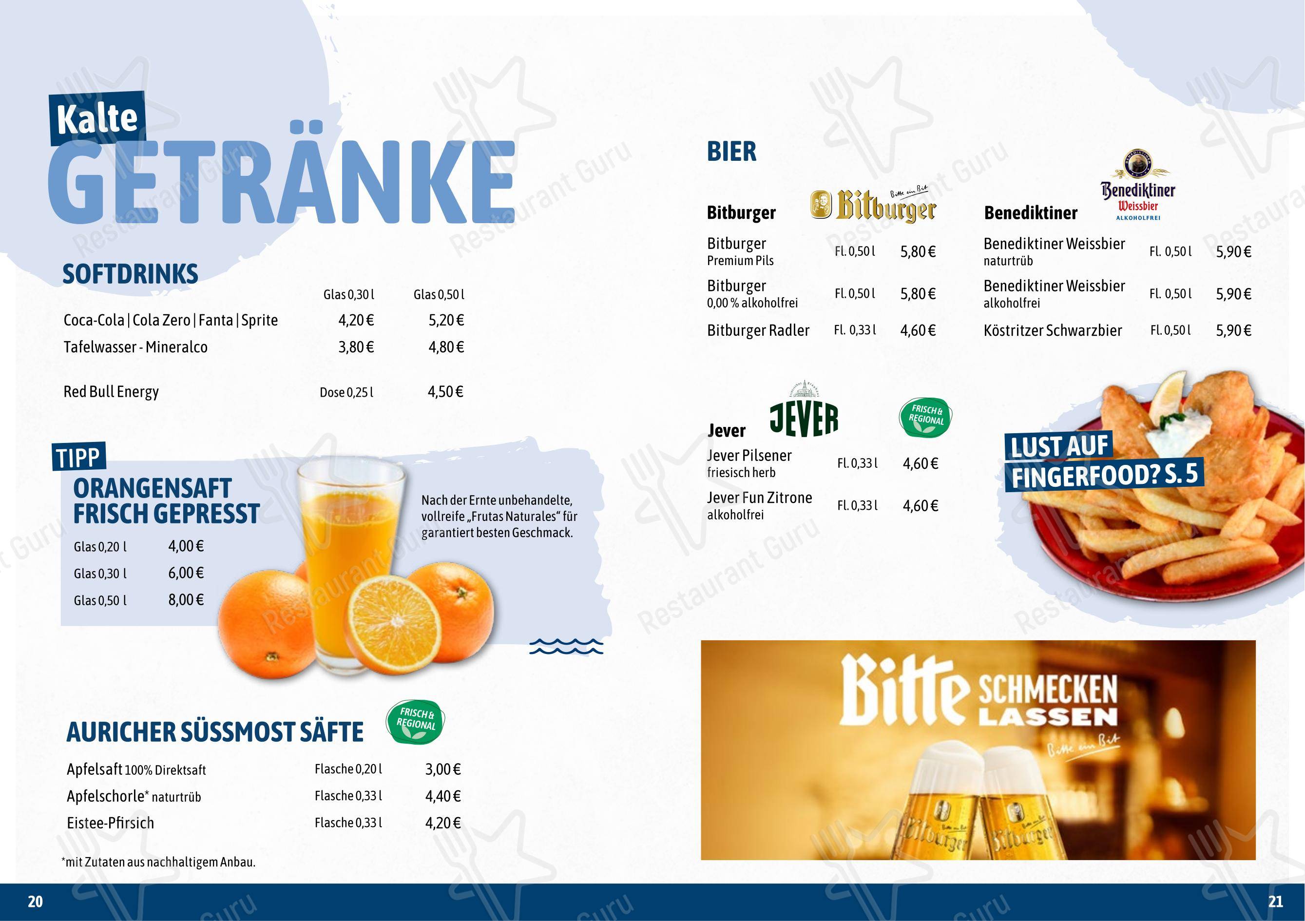 Основное меню ресторана Restaurant Strandlust в Эмдене