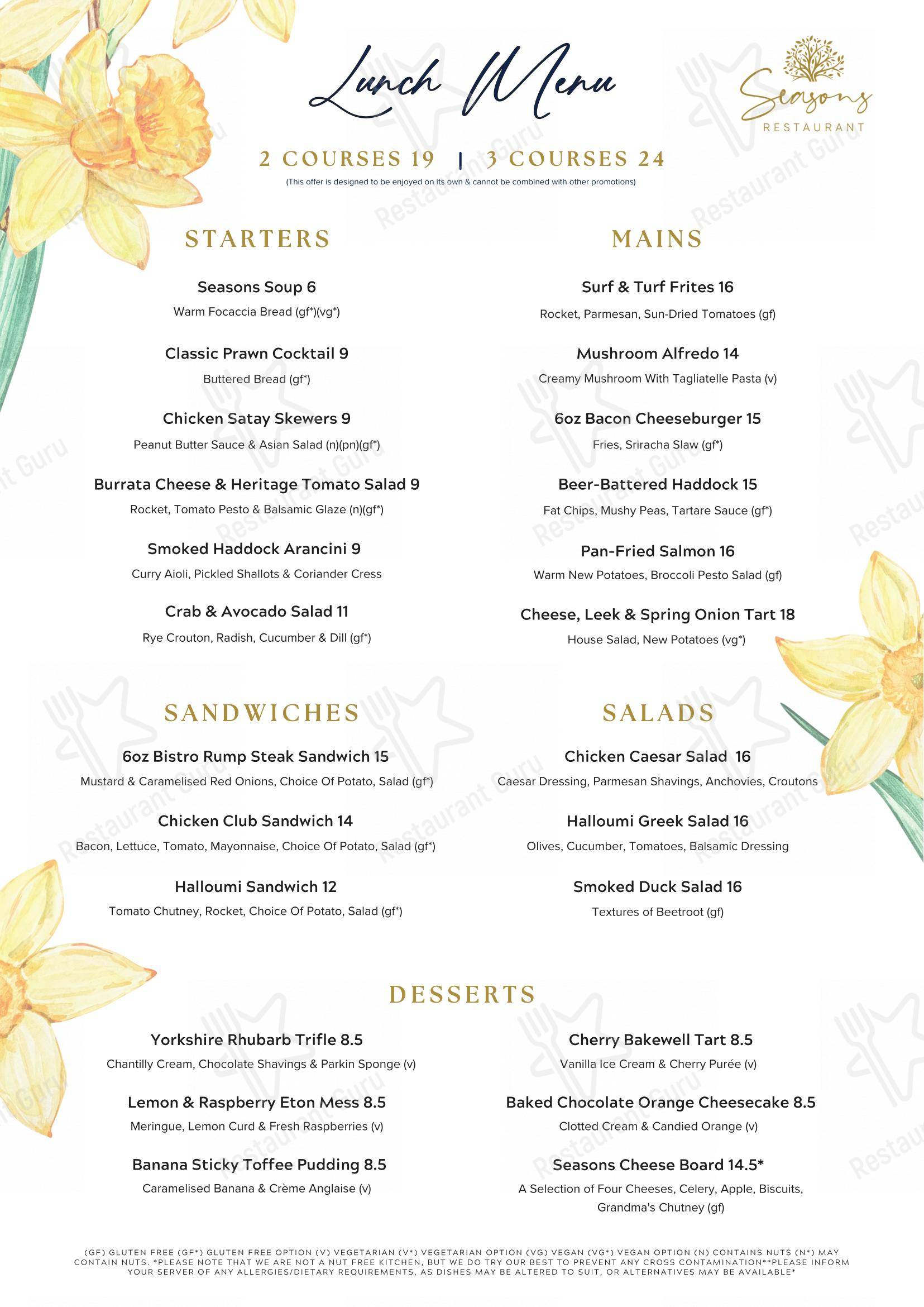 Меню ресторана Seasons Restaurant - Меню напитков