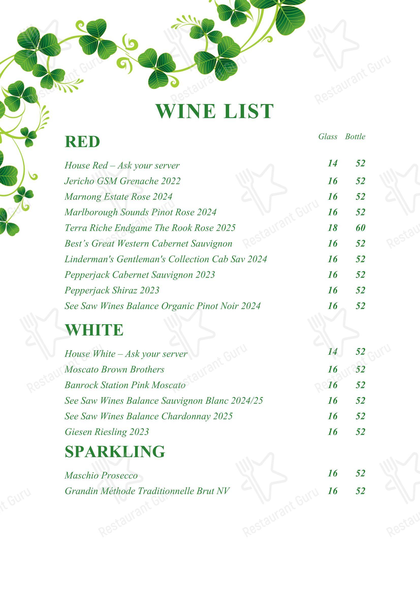 Меню ресторана The Celtic Club Perth в Западе Перт