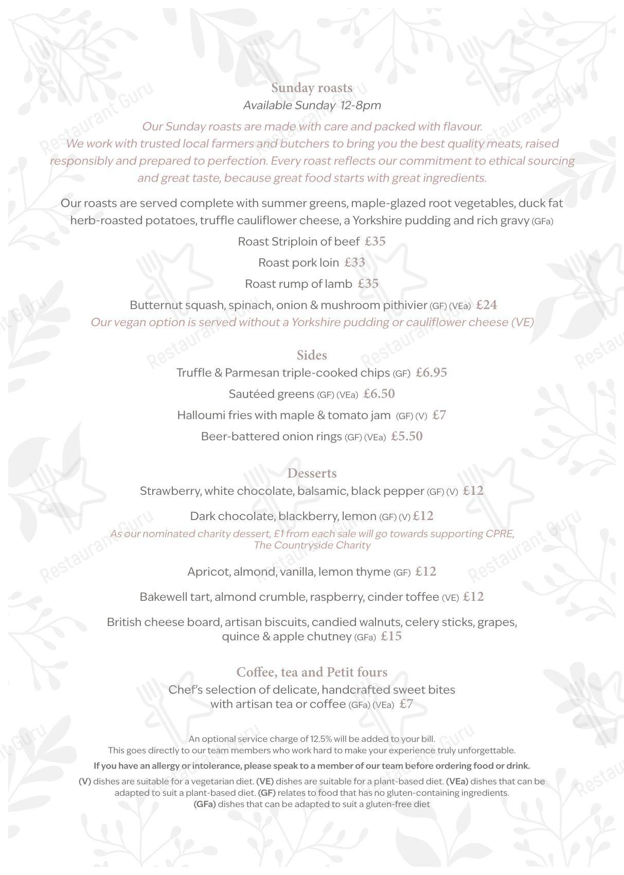 Меню паба и бара The Peacock at Rowsley - Breakfast Menu