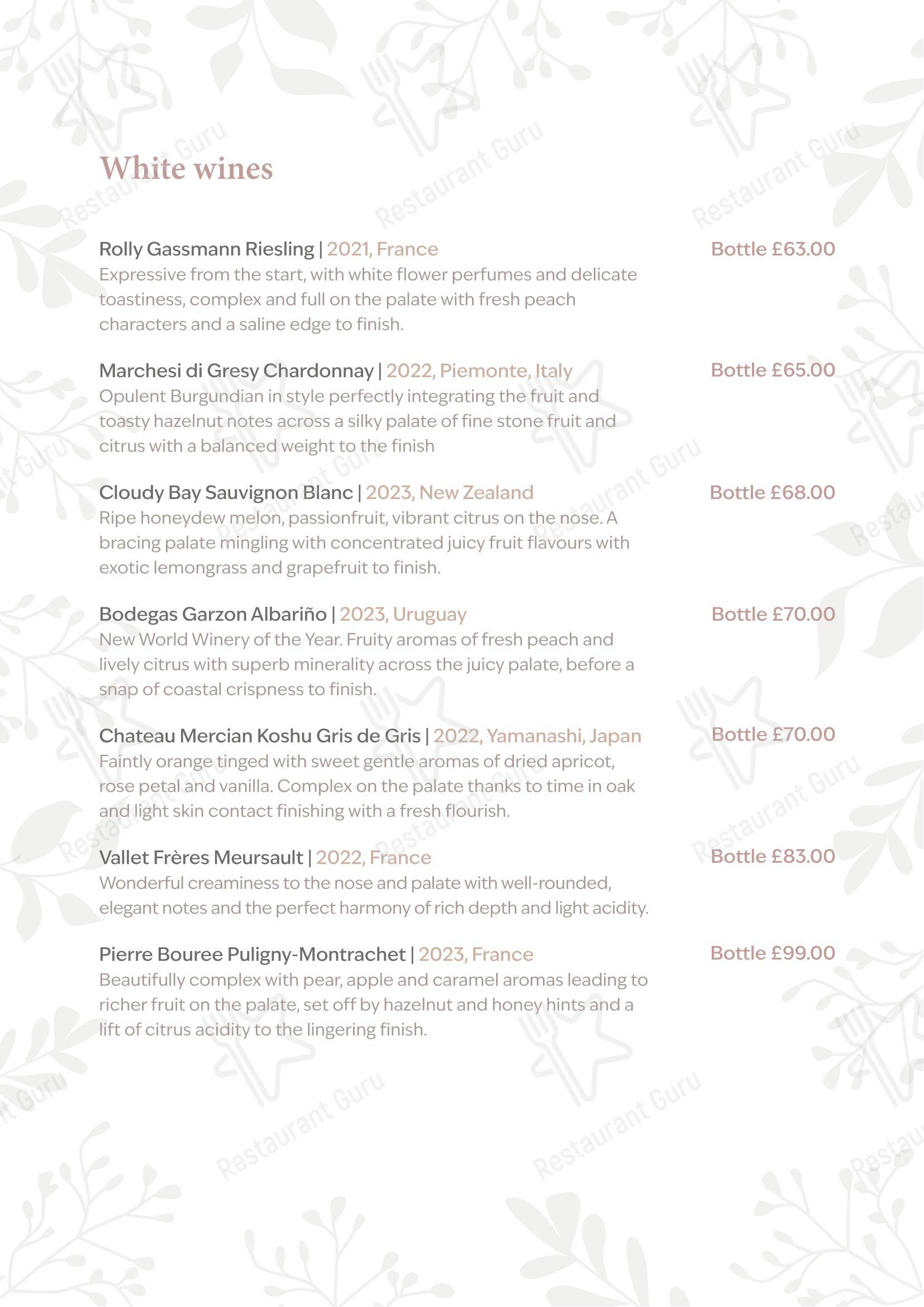 The Peacock at Rowsley в Матлоке - Table Menu