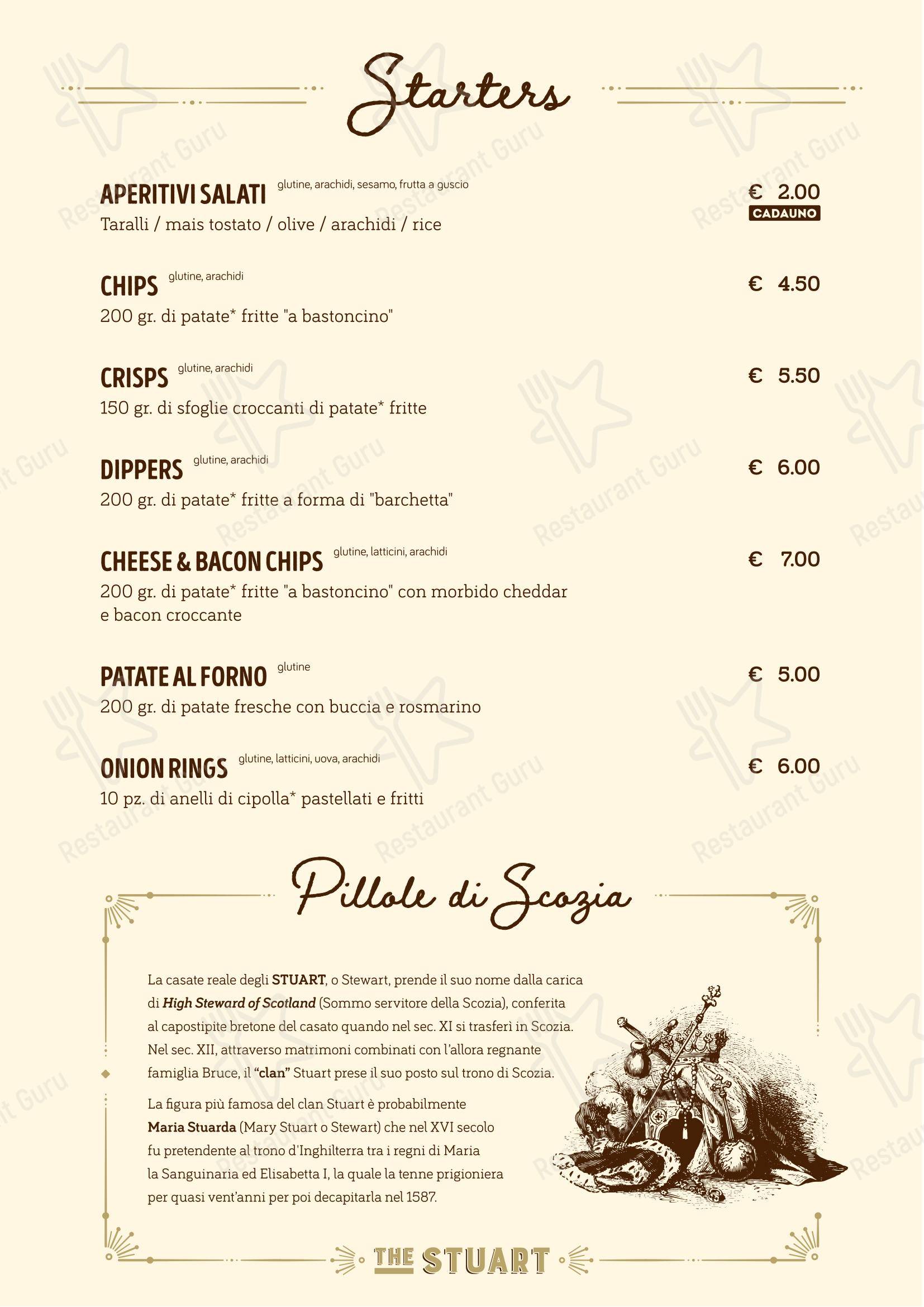 Меню паба и бара The Stuart, Scottish Pub в Бари
