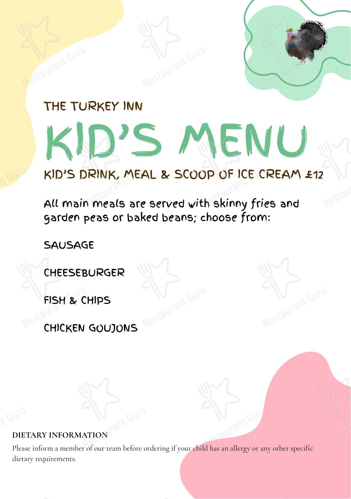 Lunch Menu паба и бара The Turkey Inn в Китлях
