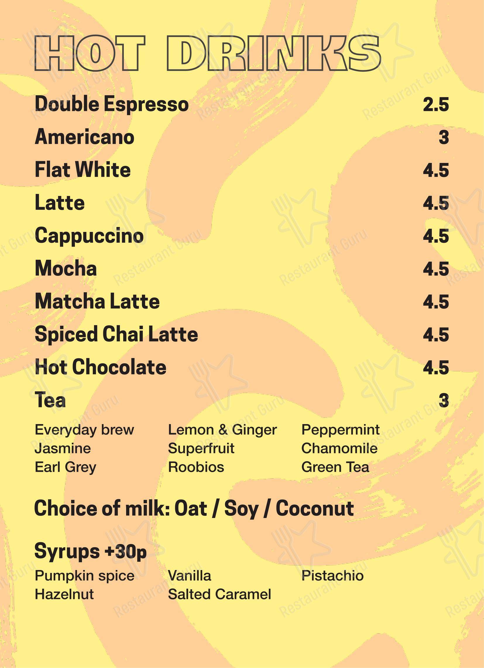 Меню паба и бара Unity Diner - Dinner Menu