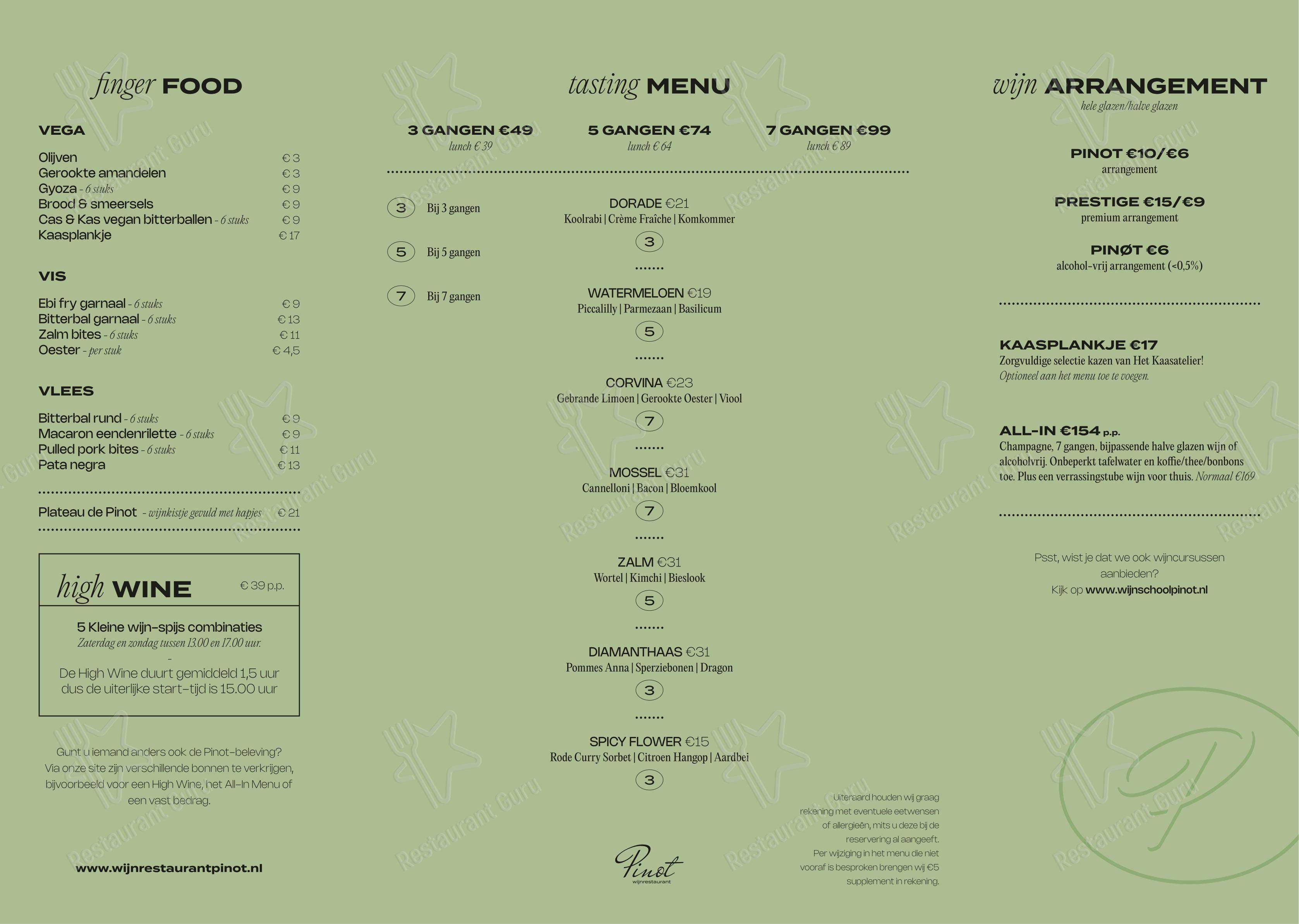 Коктейльная карта паба и бара Wijnrestaurant Pinot в Бреде