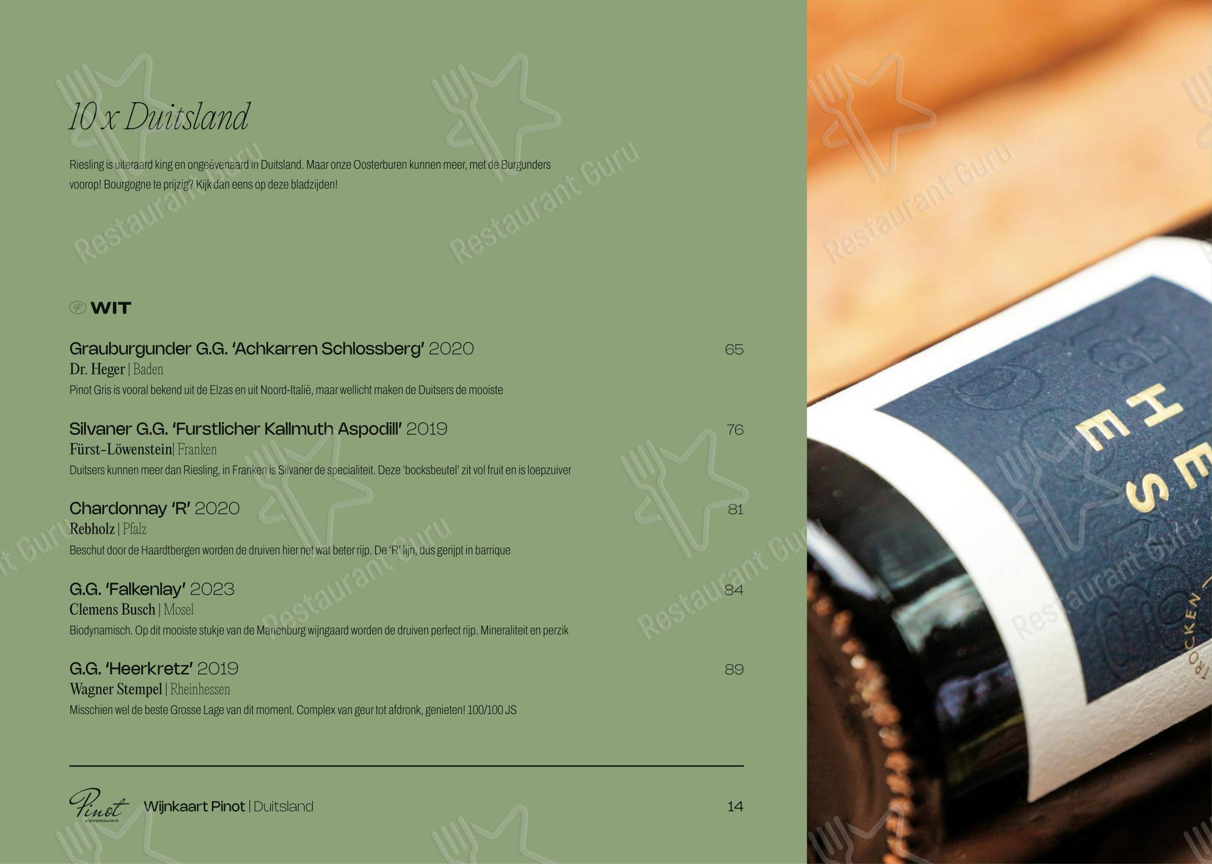 Меню Wijnrestaurant Pinot - еда и напитки