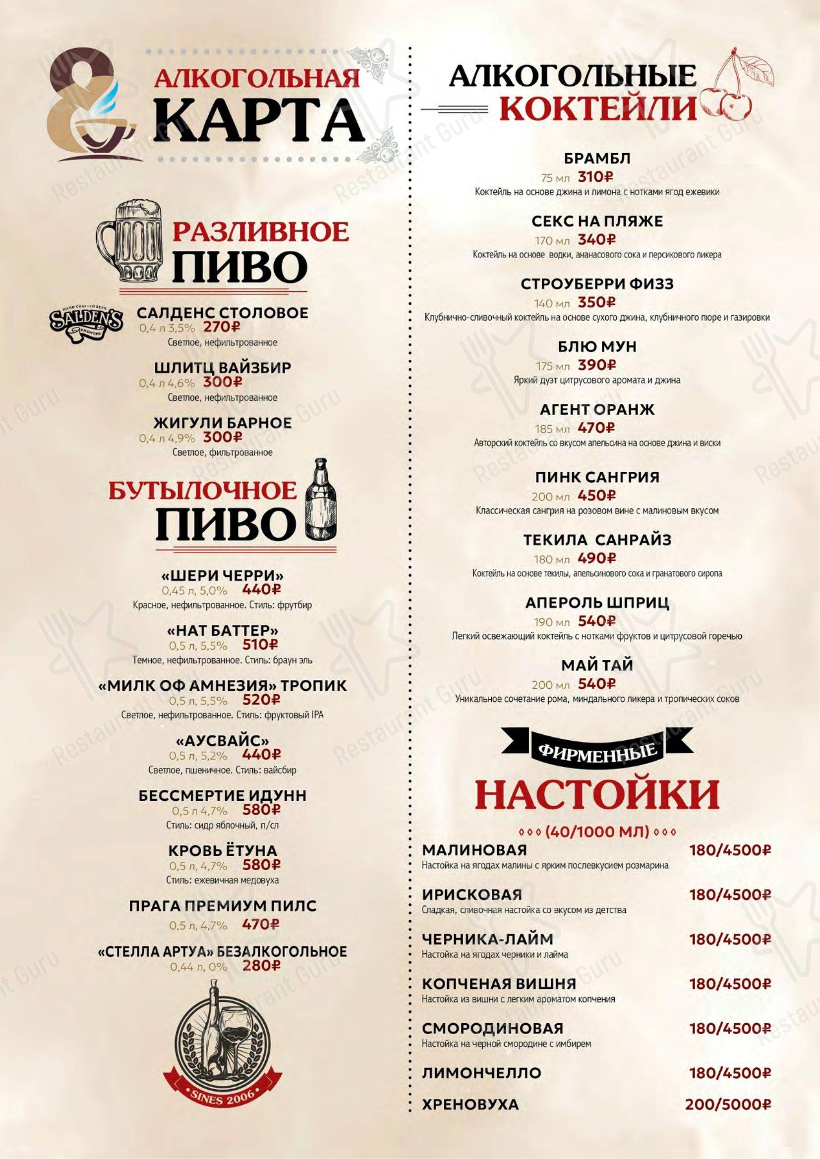 Коктейльная карта кафе 8 Чашек