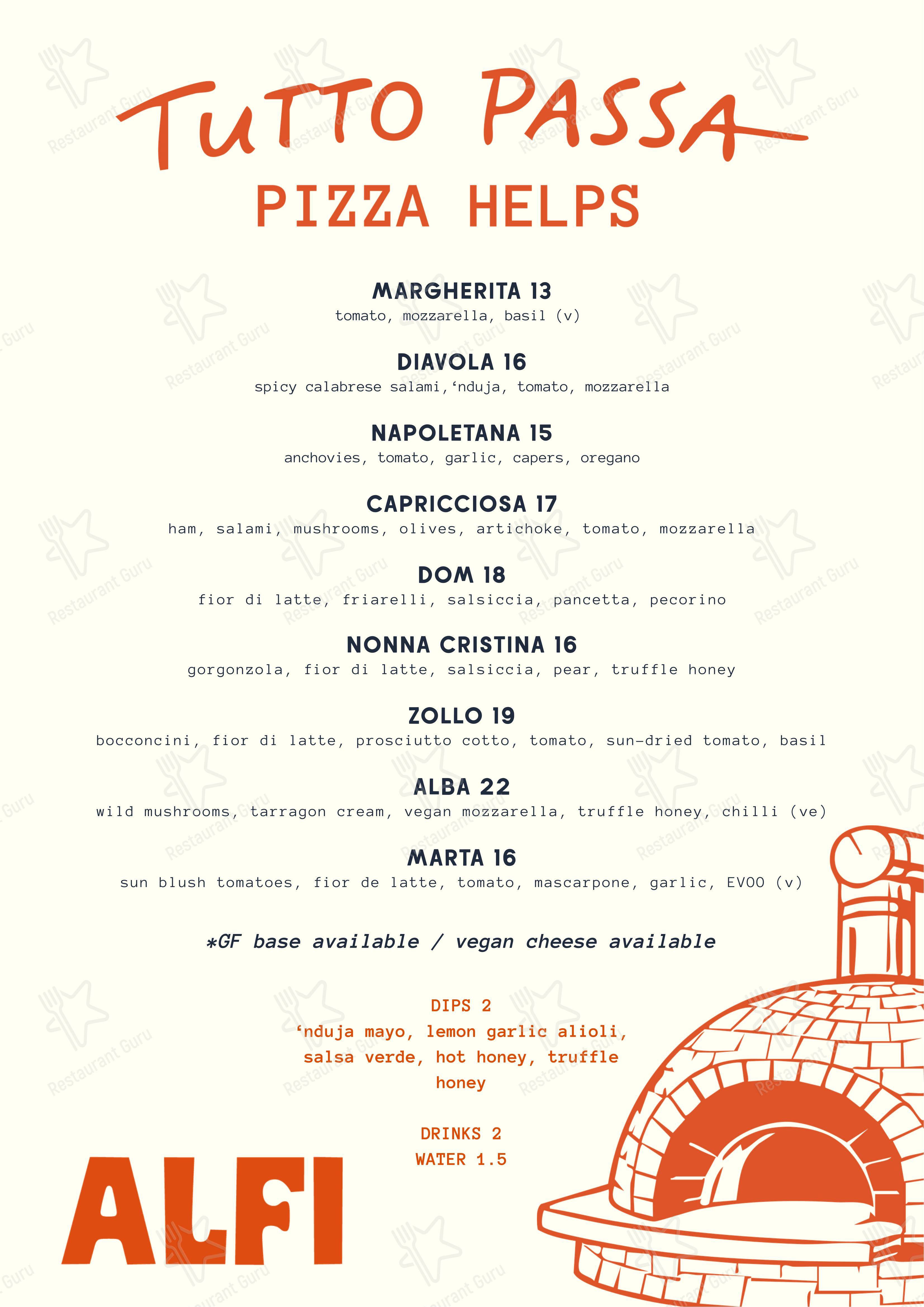 ALFI Bar в Лондоне - Takeaway Menu