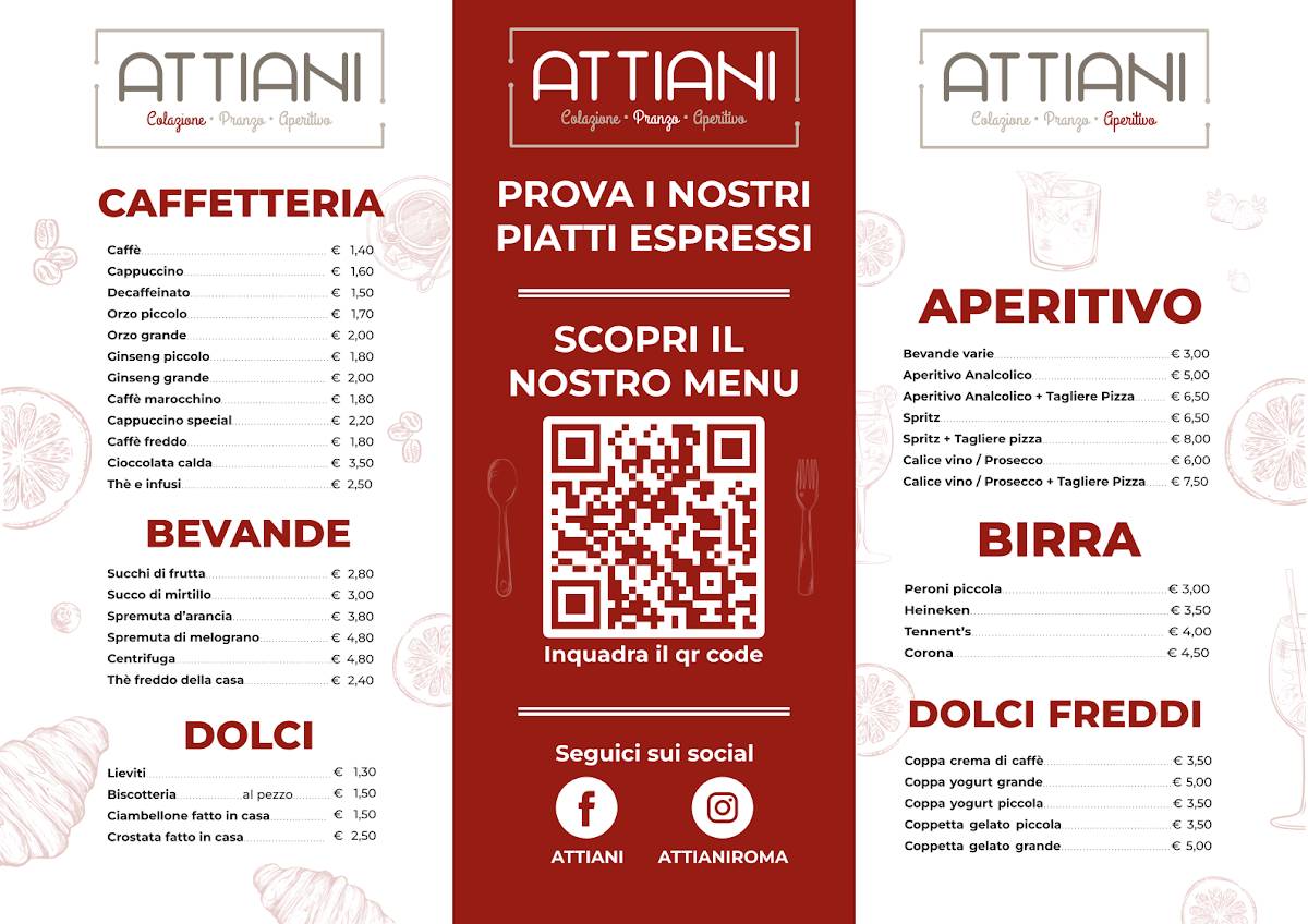 ATTIANI Dalla colazione all'aperitivo меню